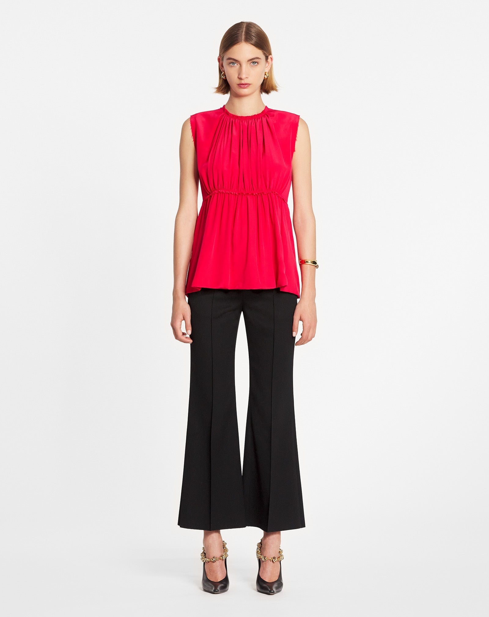LANVIN WOMEN'S RED SILK SLEEVELESS WAISTED TOP