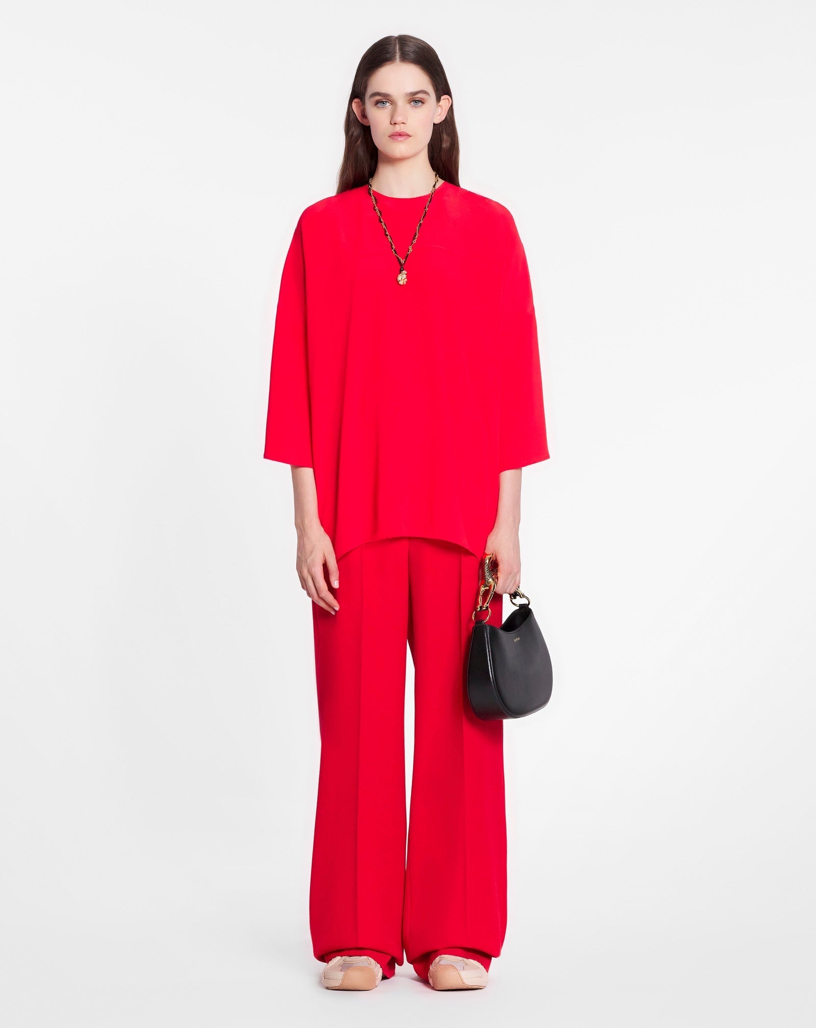LANVIN WOMEN'S RED SILK ROUND NECK BLOUSE