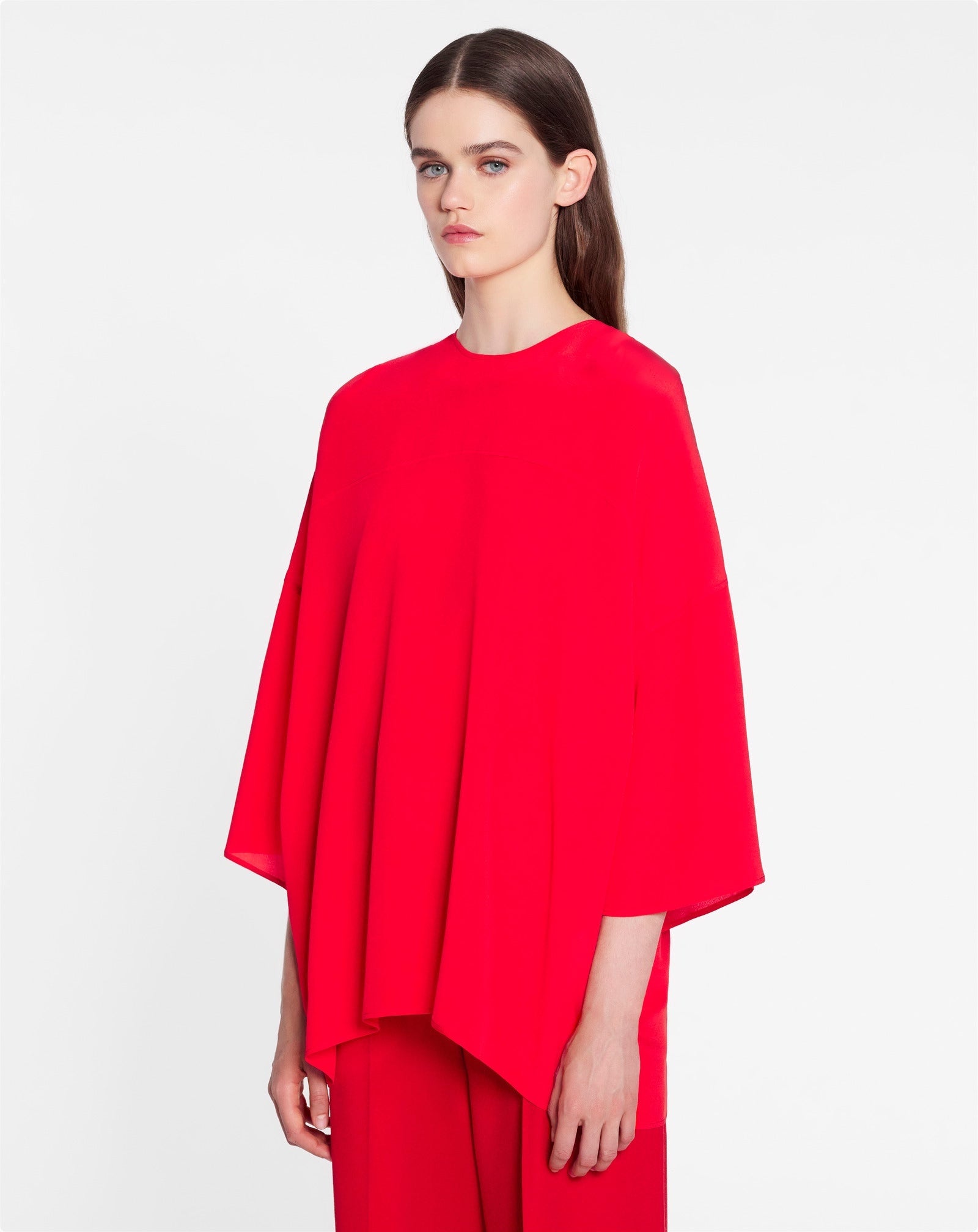 LANVIN WOMEN'S RED SILK ROUND NECK BLOUSE