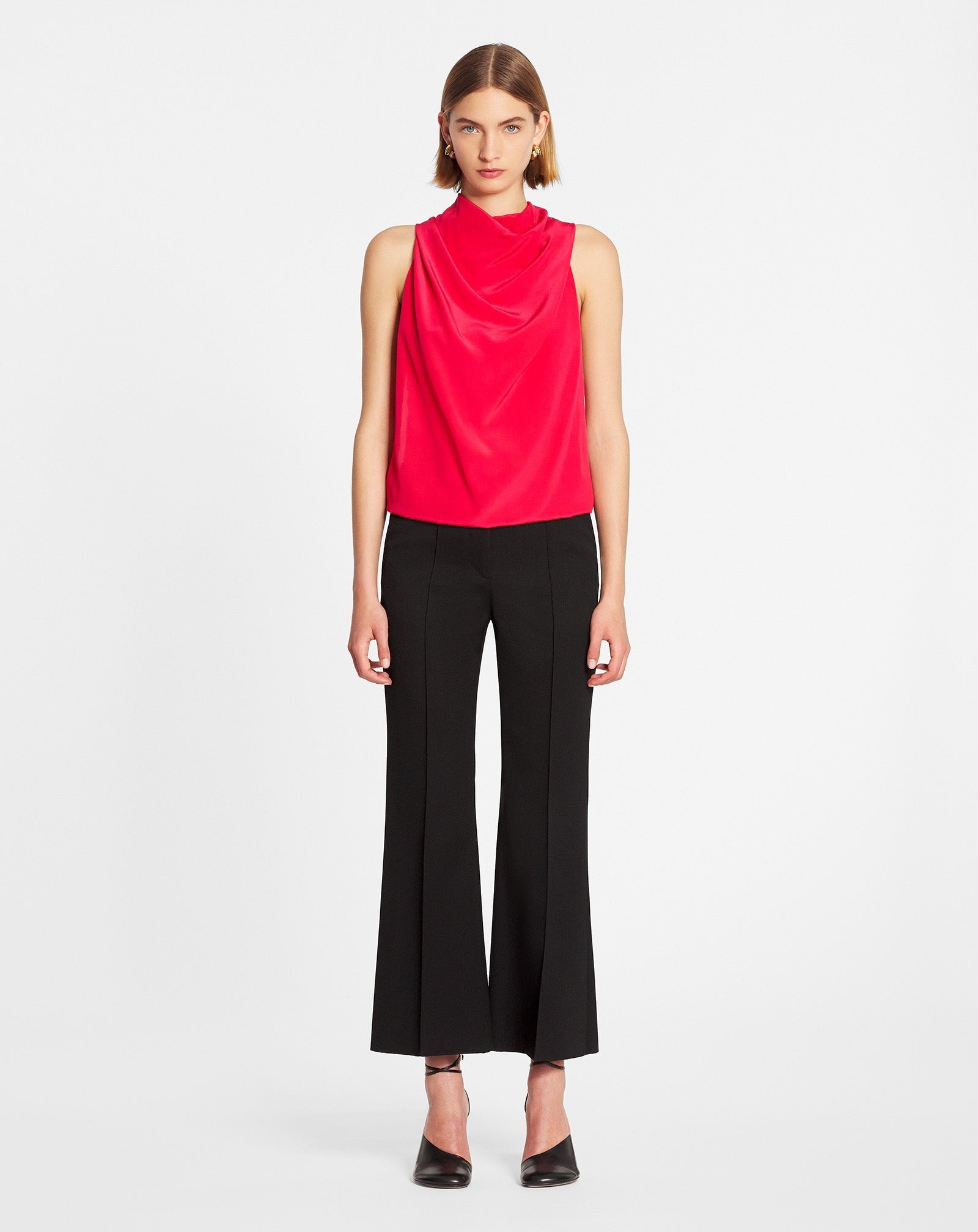 LANVIN WOMEN'S RED SILK SLEEVELESS SCARF TOP