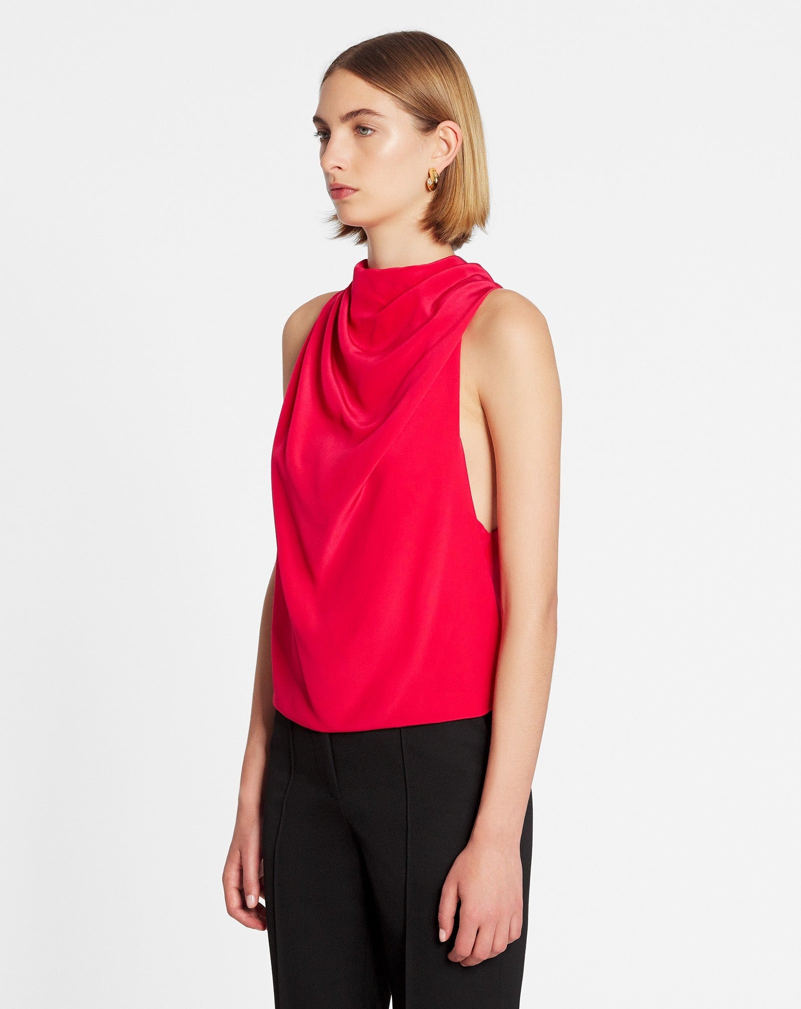 LANVIN WOMEN'S RED SILK SLEEVELESS SCARF TOP