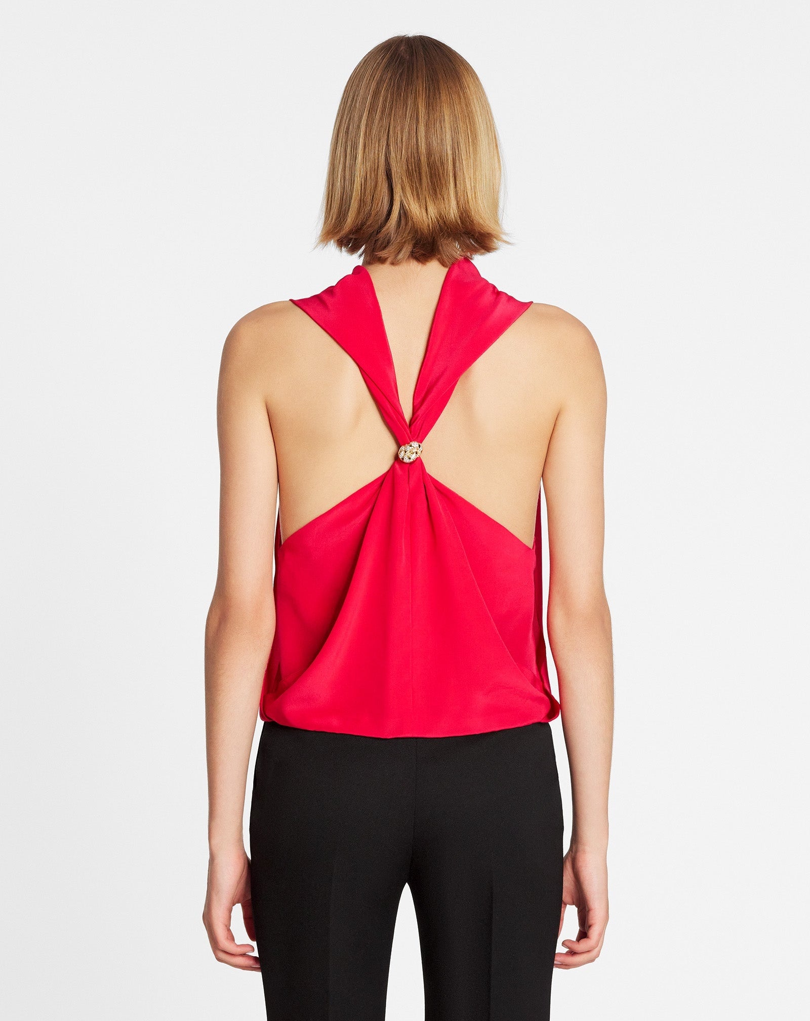 LANVIN WOMEN'S RED SILK SLEEVELESS SCARF TOP
