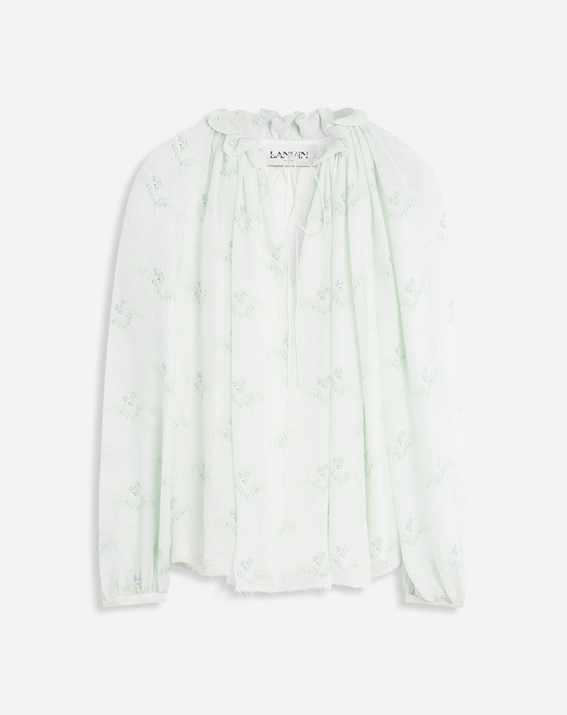 LANVIN WOMEN'S MINT SILK FLARE SLEEVE BLOUSE