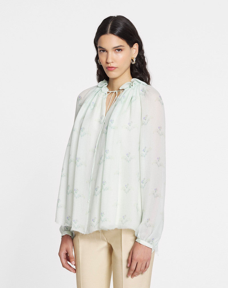 LANVIN WOMEN'S MINT SILK FLARE SLEEVE BLOUSE