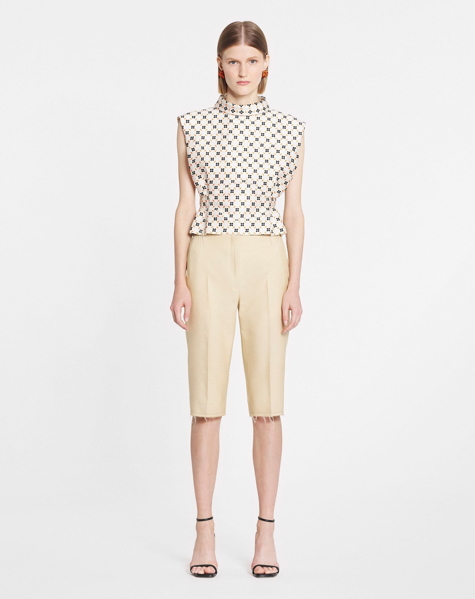 LANVIN WOMEN'S CREAM PATTERNED SLEEVELESS CROPPED TOP