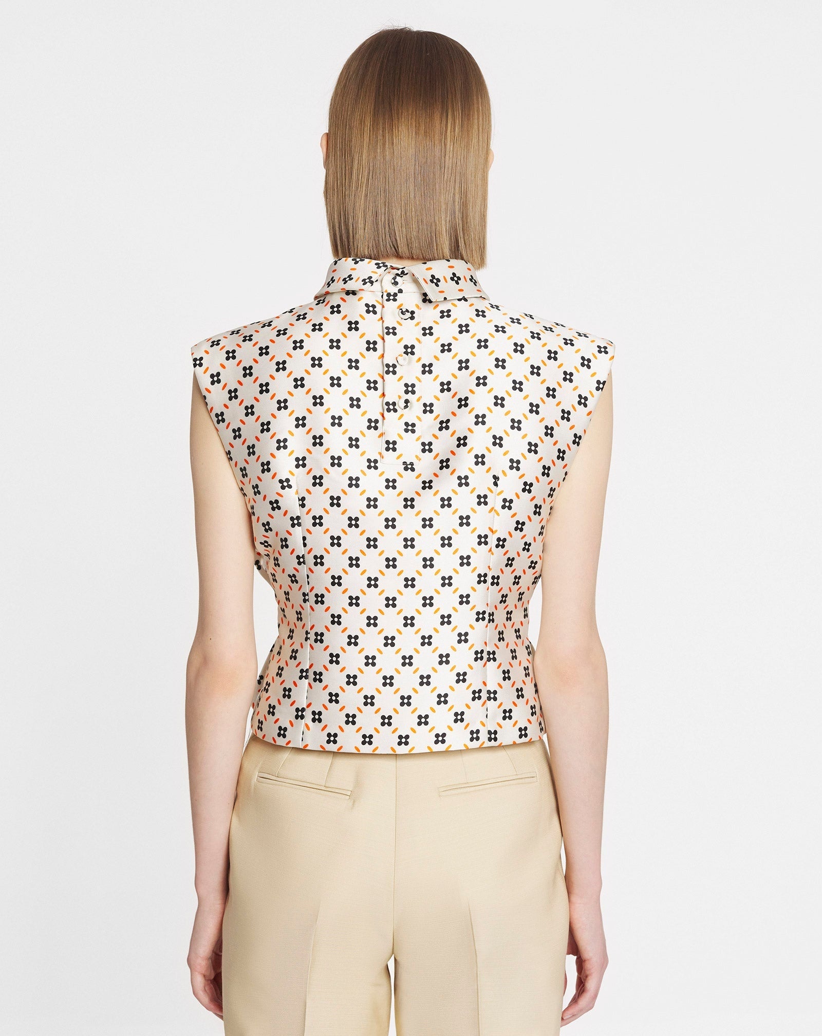 LANVIN WOMEN'S CREAM PATTERNED SLEEVELESS CROPPED TOP