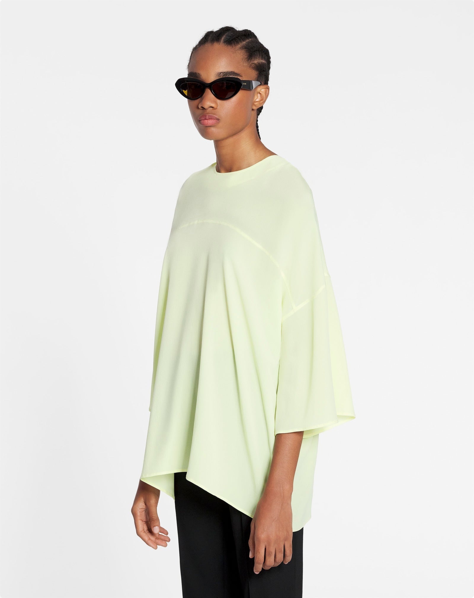 LANVIN WOMEN'S CITRON SILK ROUND NECK BLOUSE