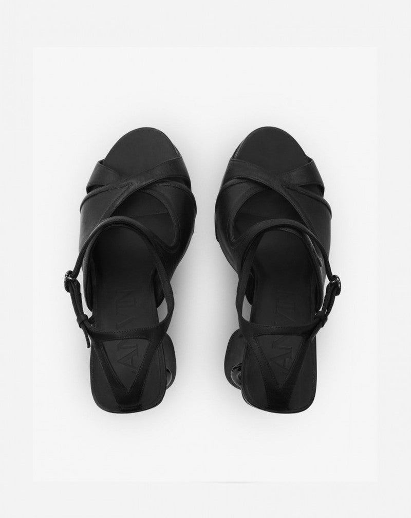 LANVIN WOMEN'S BLACK LEATHER PLATFORM SANDALS