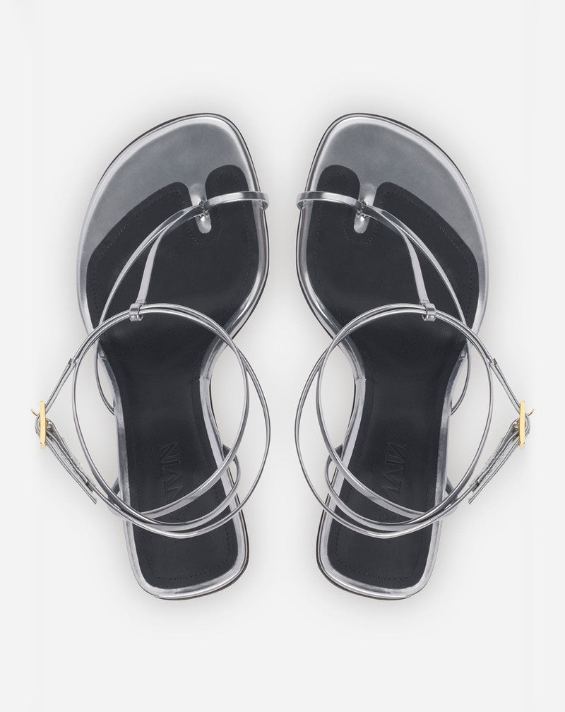 LANVIN WOMEN'S SILVER HIGH-HEEL SANDALS WITH STRAPS