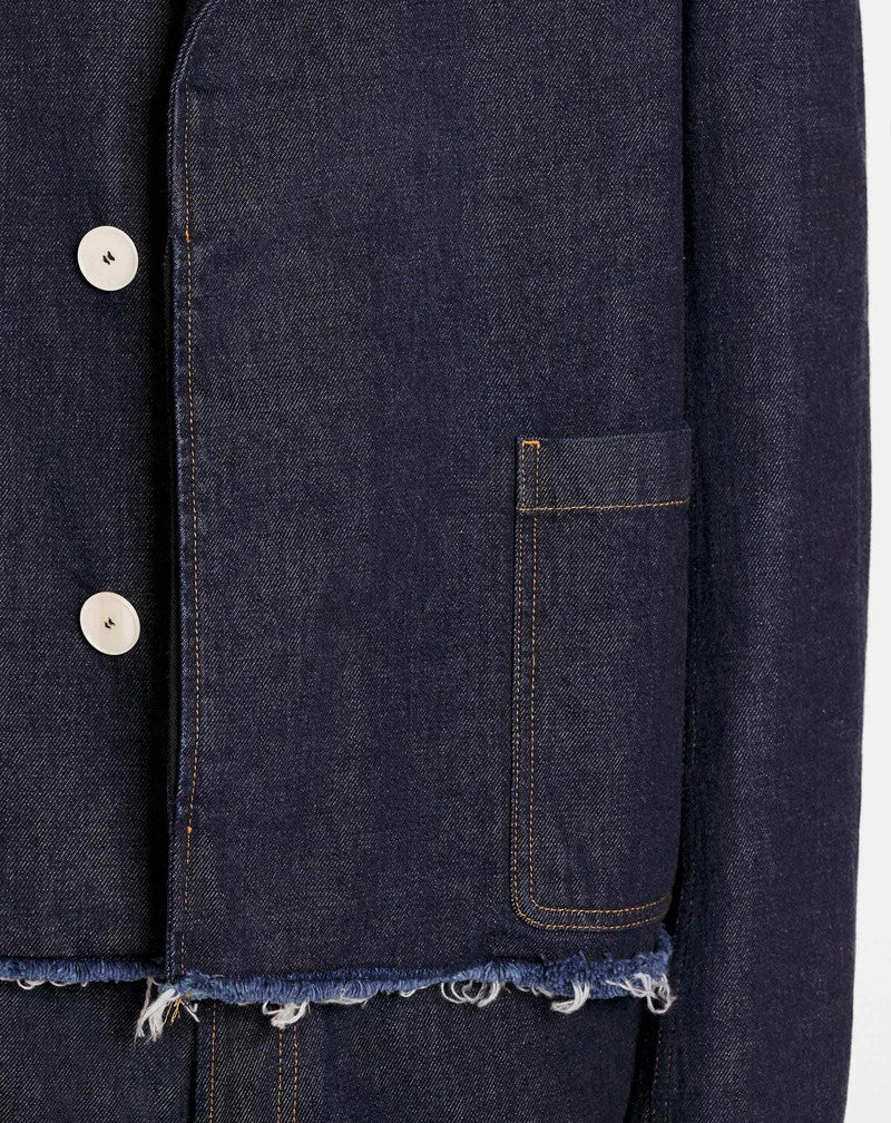 LANVIN MEN'S NAVY DENIM TAILORED JACKET