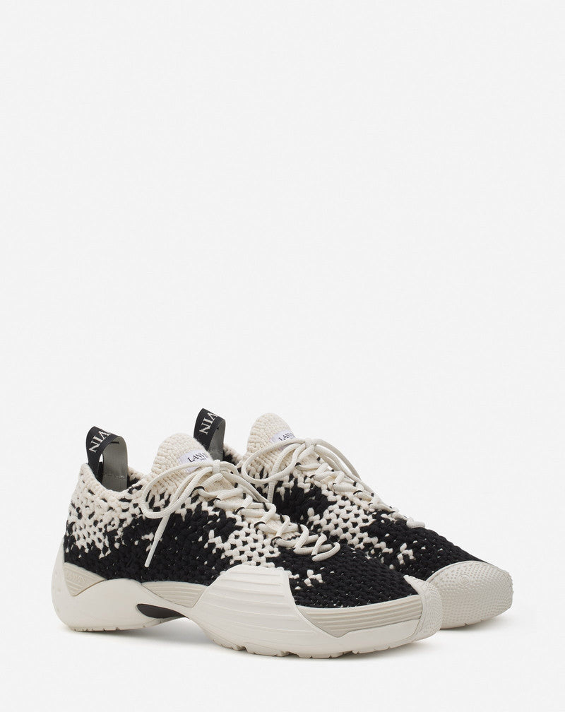 LANVIN MEN'S ECRU NOIR KNIT SNEAKERS