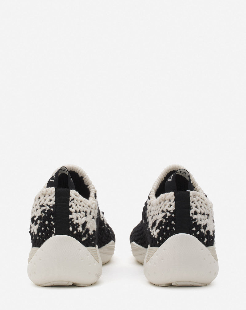 LANVIN MEN'S ECRU NOIR KNIT SNEAKERS