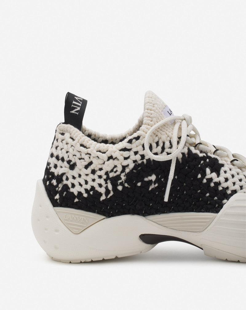 LANVIN MEN'S ECRU NOIR KNIT SNEAKERS