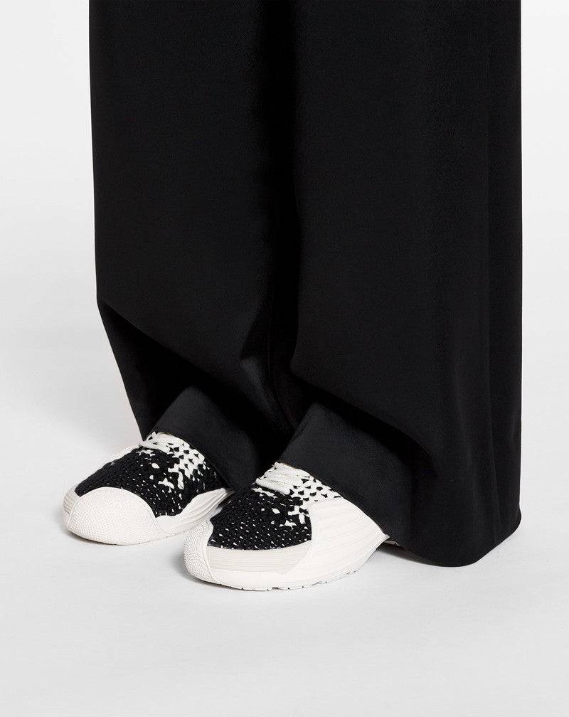 LANVIN MEN'S ECRU NOIR KNIT SNEAKERS