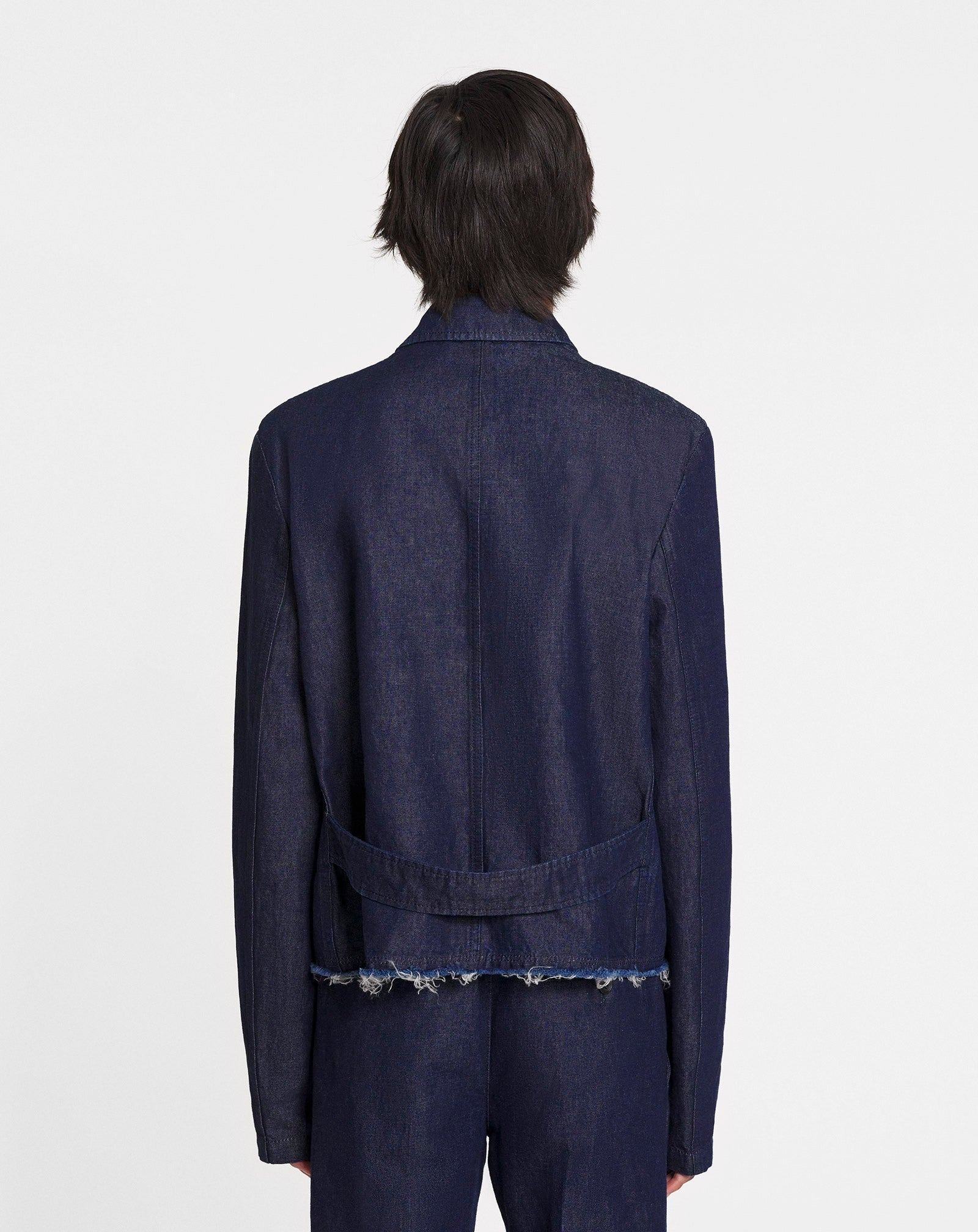 LANVIN MEN'S NAVY LINEN BLEND DENIM JACKET