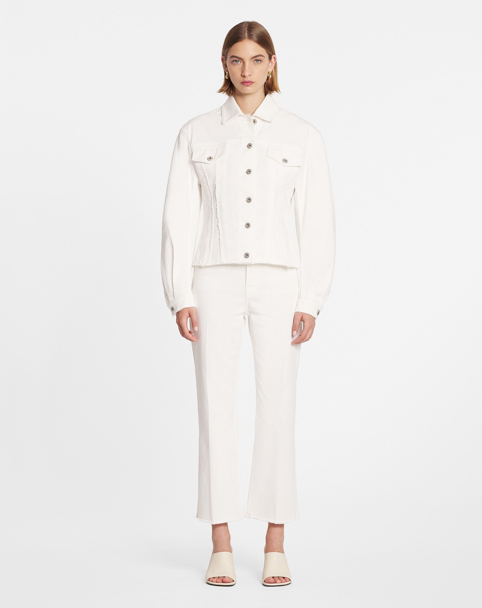 LANVIN WOMEN'S OPTIC WHITE FITTED DENIM JACKET