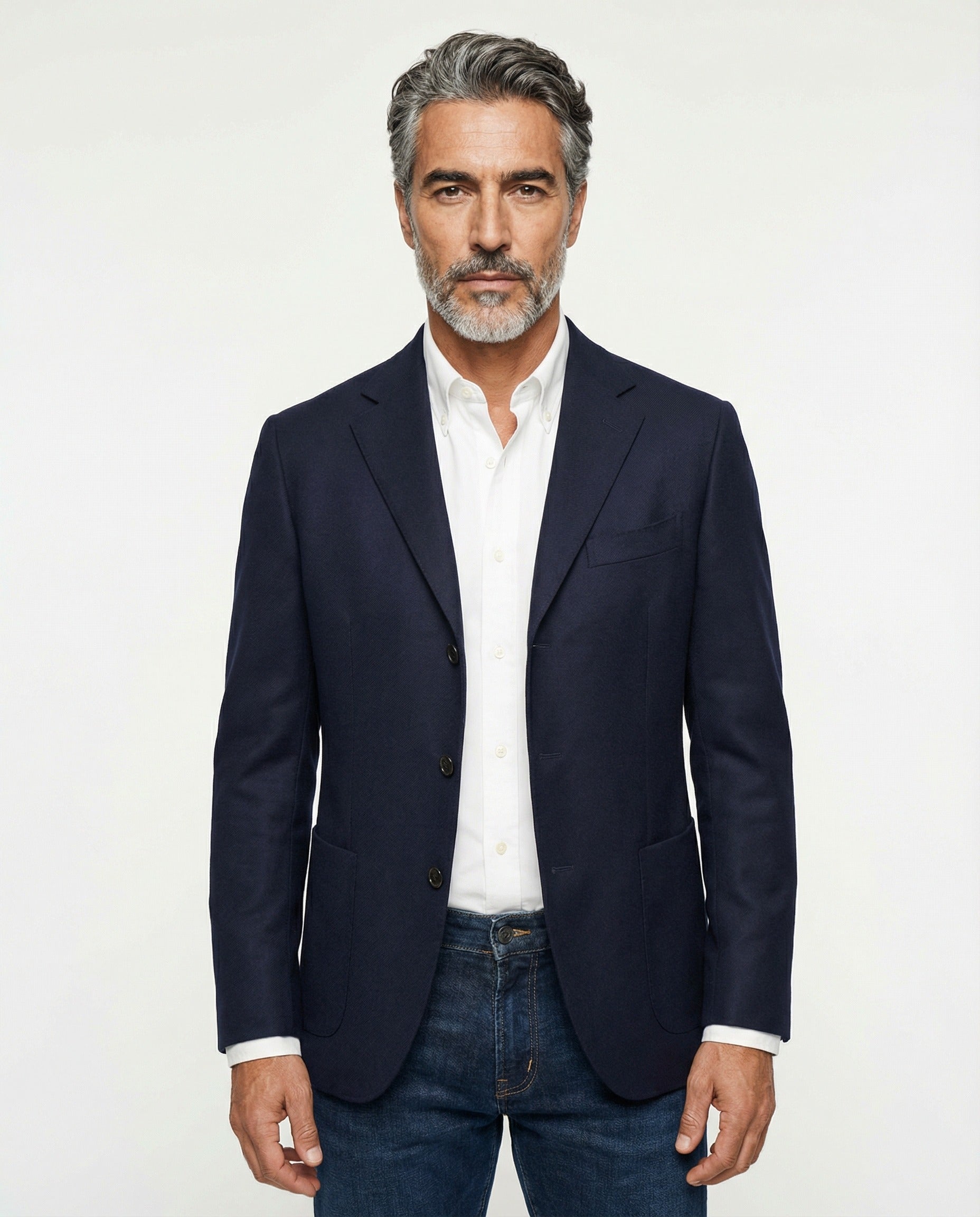 PESERICO MEN'S NAVY LINEN THREE-BUTTON BLAZER