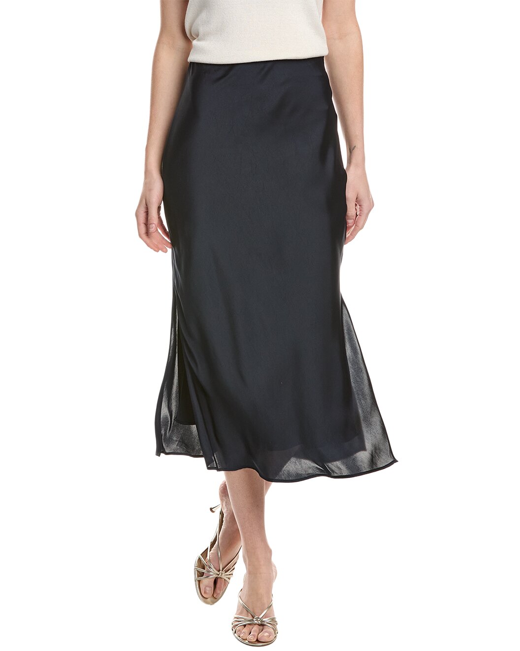 BRUNELLO CUCINELLI WOMEN'S BLUE MIDI SKIRT WITH SLIT