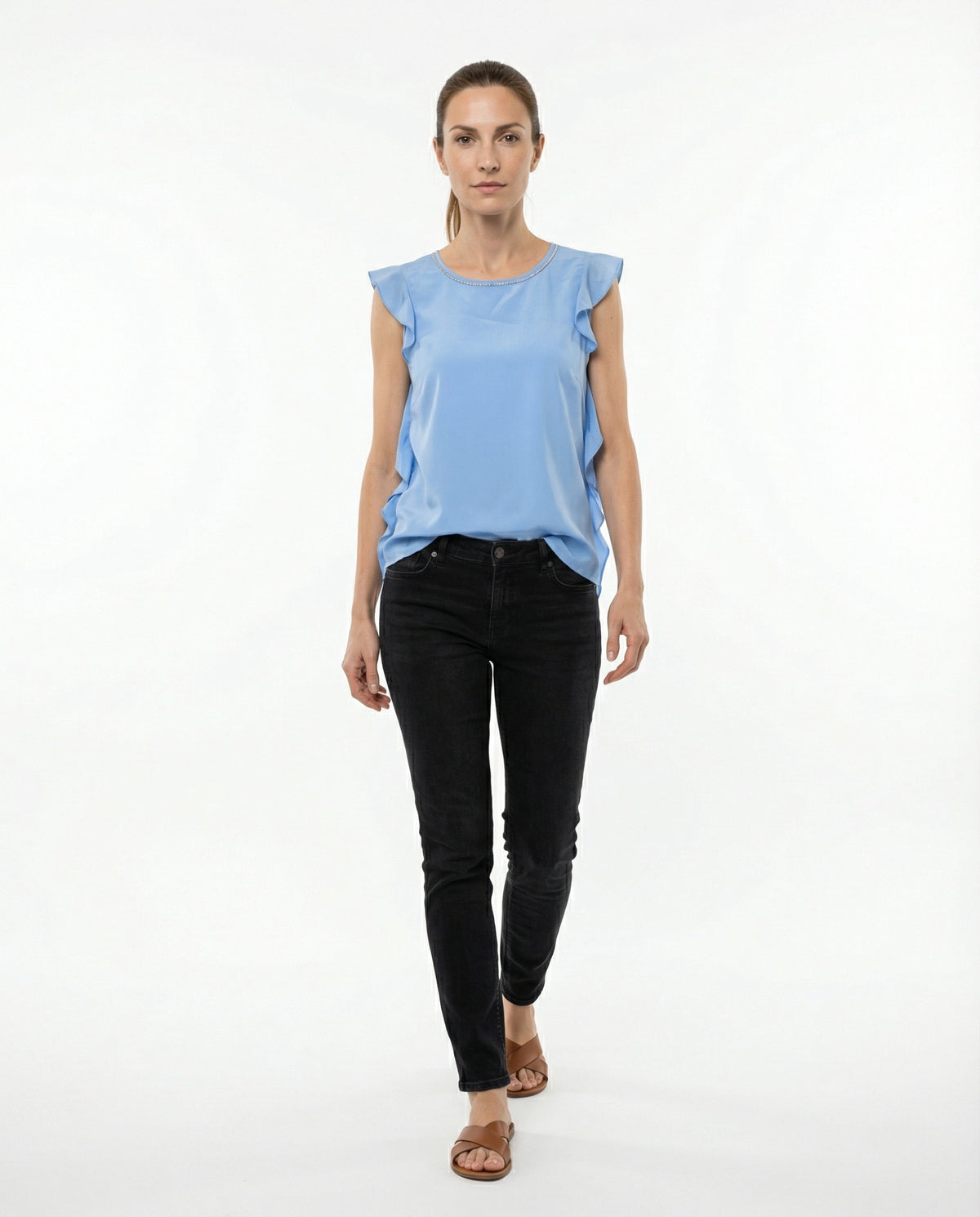 PESERICO WOMEN'S MAJOLICA BLUE SILK SLEEVELESS BLOUSE