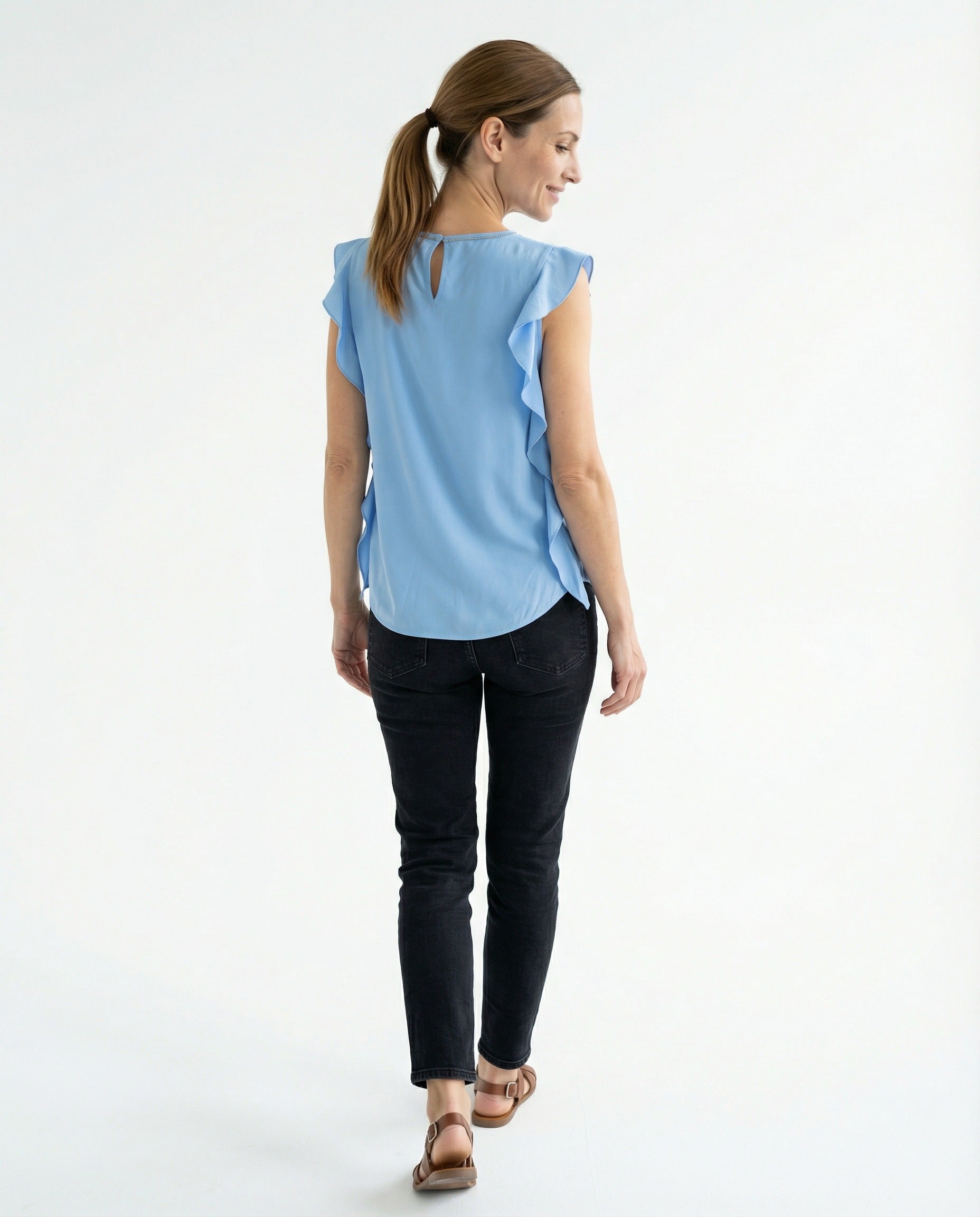 PESERICO WOMEN'S MAJOLICA BLUE SILK SLEEVELESS BLOUSE