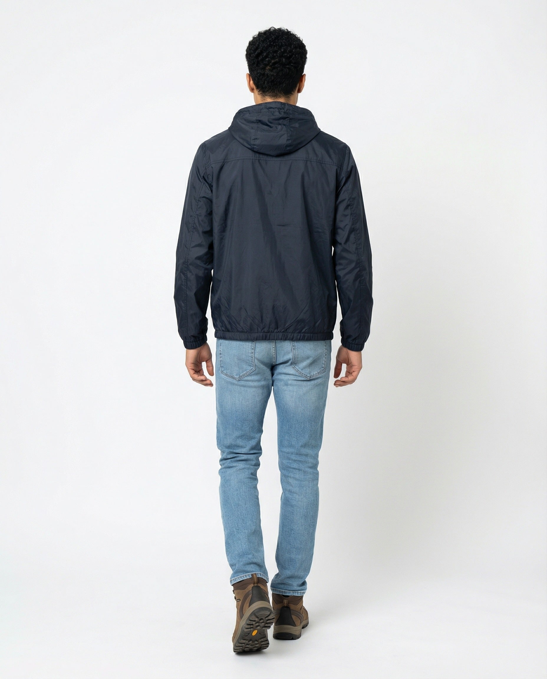 PESERICO MEN'S NAVY LIGHTWEIGHT HOODED WINDBREAKER JACKET