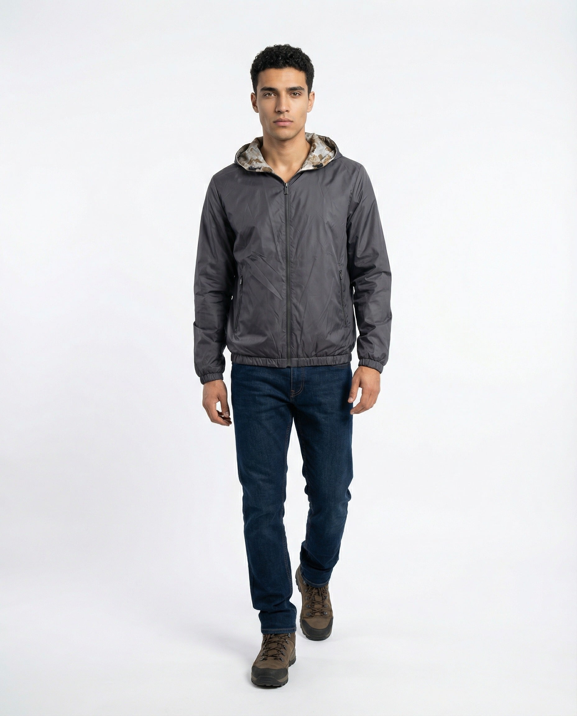 PESERICO MEN'S CAMO REVERSIBLE ZIP-UP HOODIE JACKET