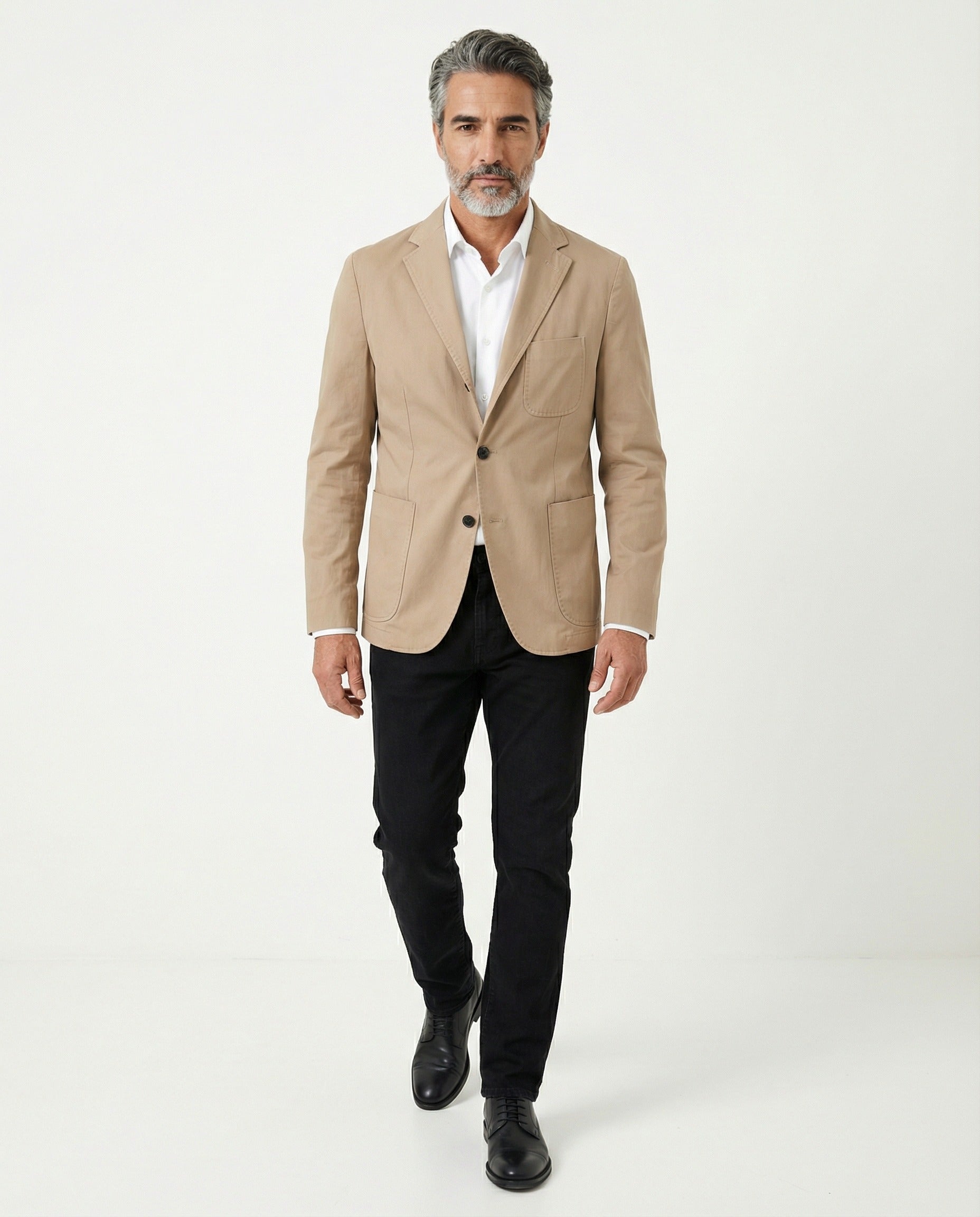 PESERICO MEN'S BEIGE THREE-BUTTON COTTON BLAZER