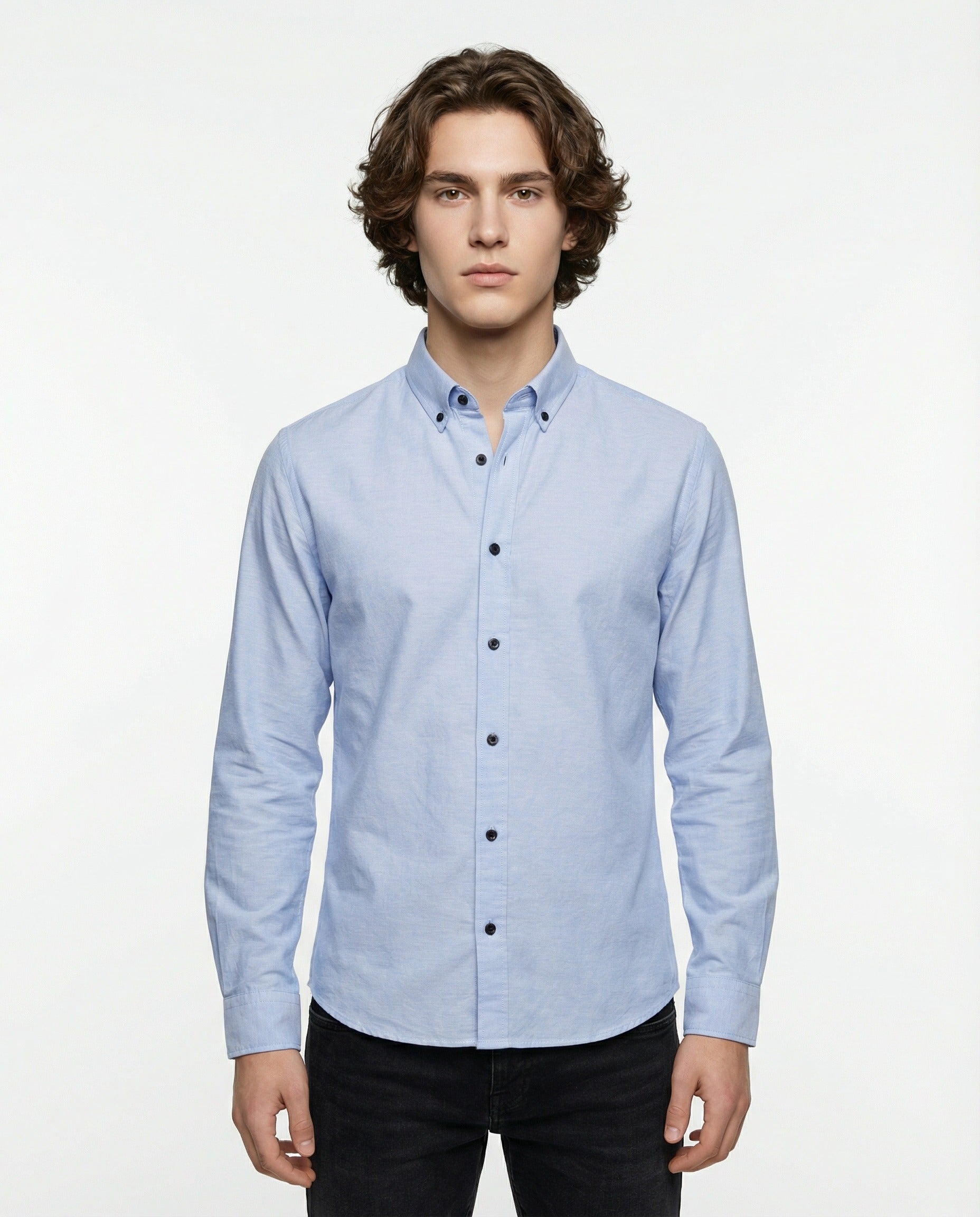 PESERICO MEN'S BLUE BUTTON-DOWN DRESS SHIRT