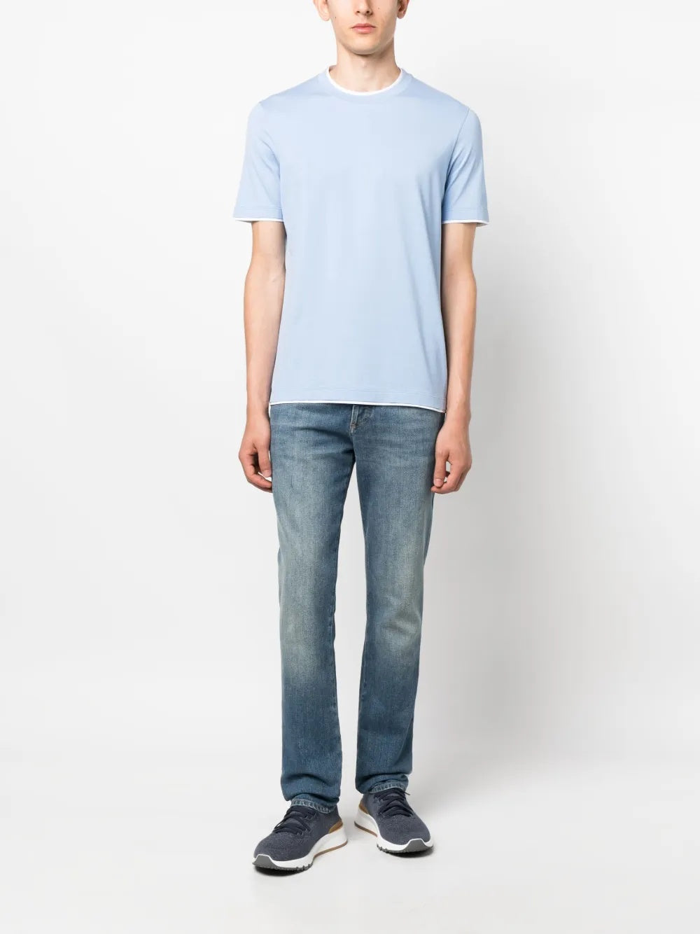 BRUNELLO CUCINELLI MEN'S LIGHT BLUE SHORT SLEEVE T-SHIRT
