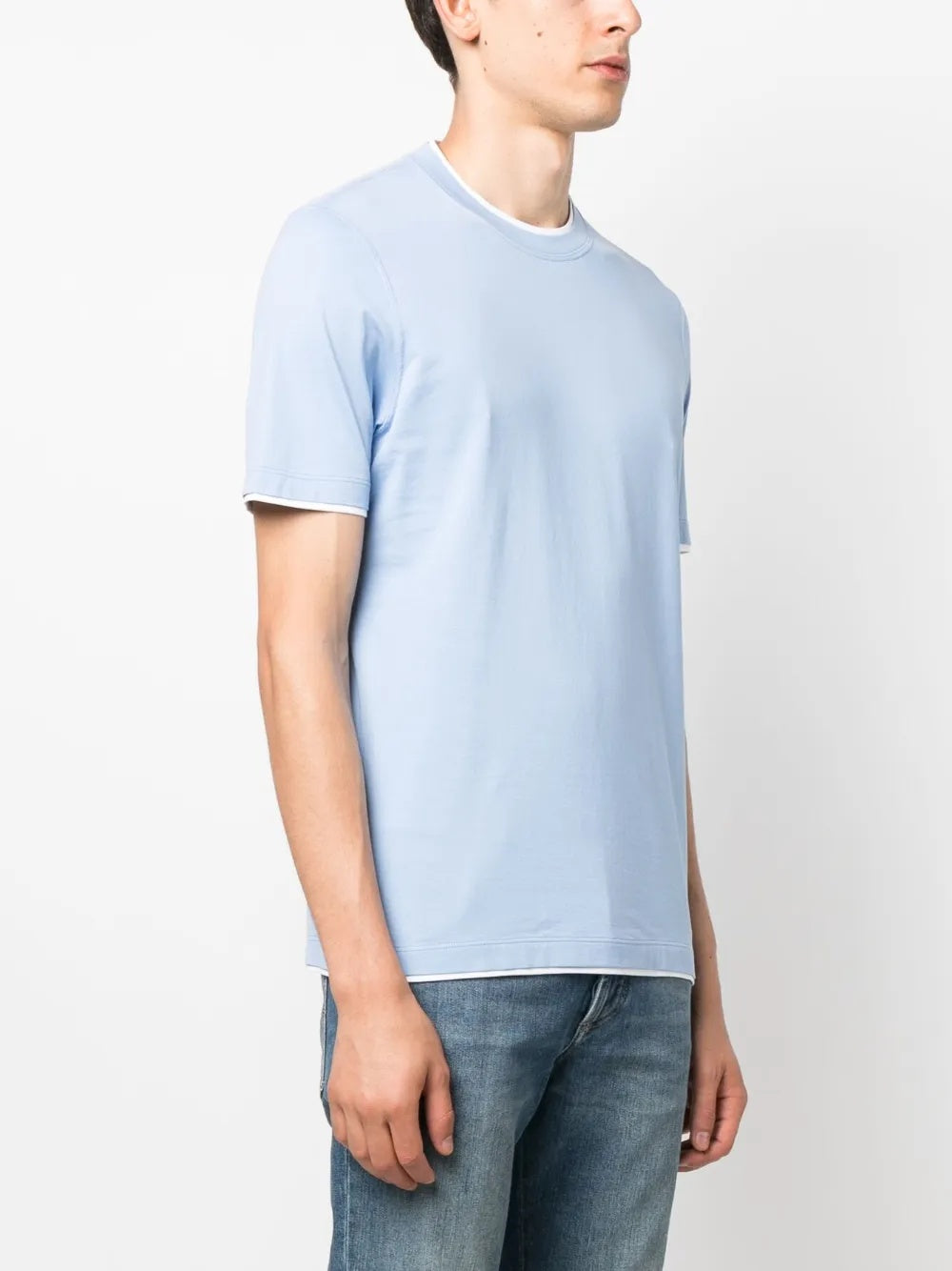 BRUNELLO CUCINELLI MEN'S LIGHT BLUE SHORT SLEEVE T-SHIRT
