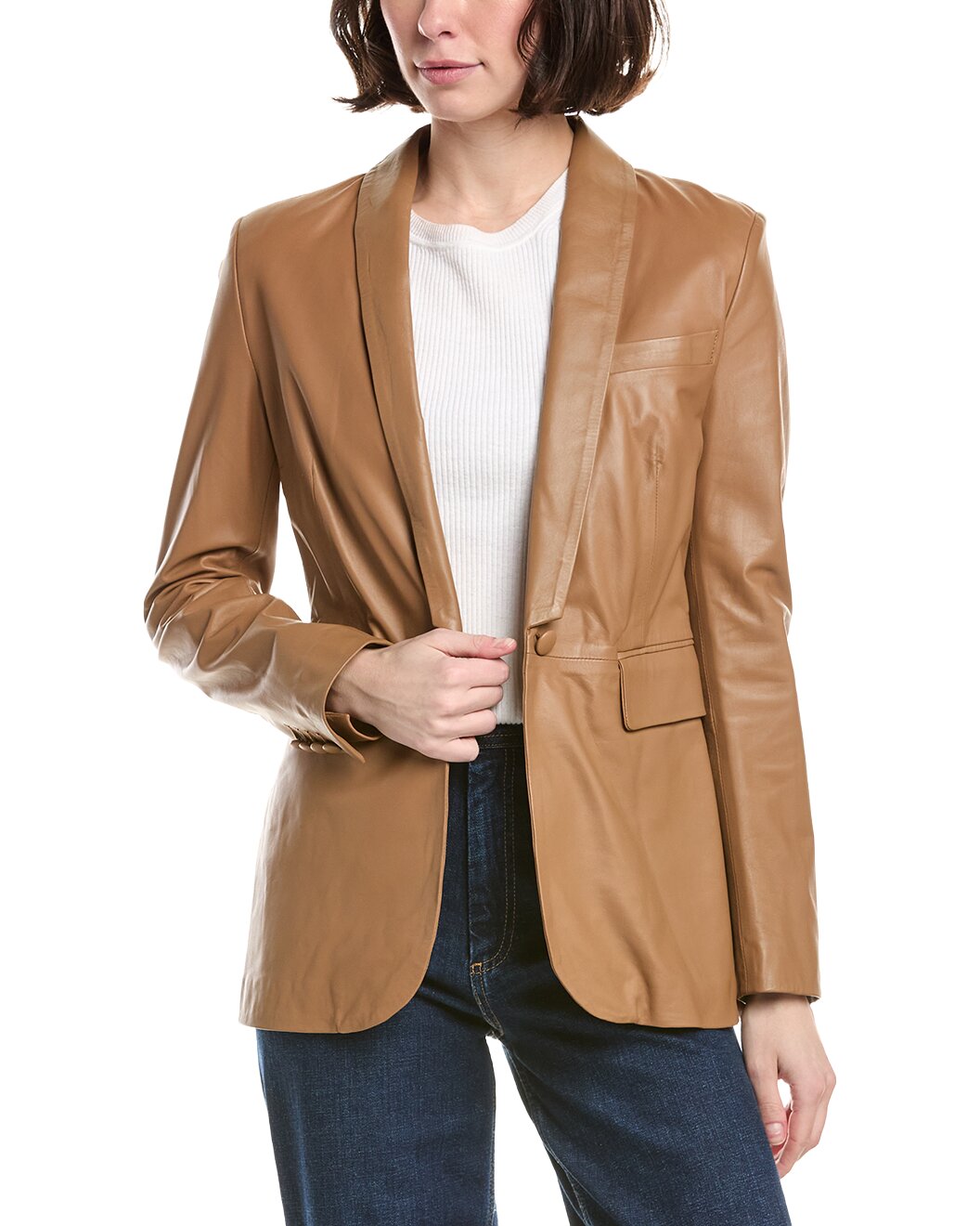 ELEVENTY WOMEN'S CAMEL LEATHER TAILORED BLAZER