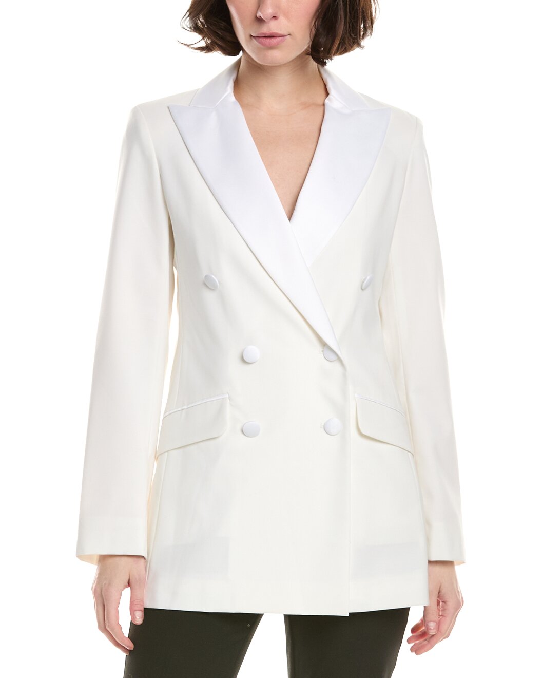 ELEVENTY WOMEN'S WHITE DOUBLE-BREASTED SMOKING BLAZER