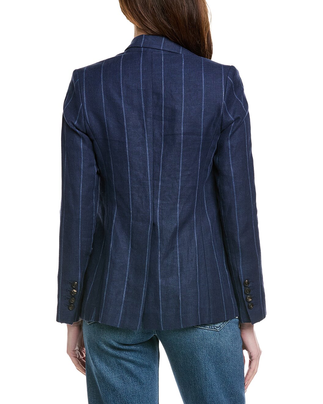 ELEVENTY WOMEN'S NAVY SINGLE-BREASTED PINSTRIPE BLAZER