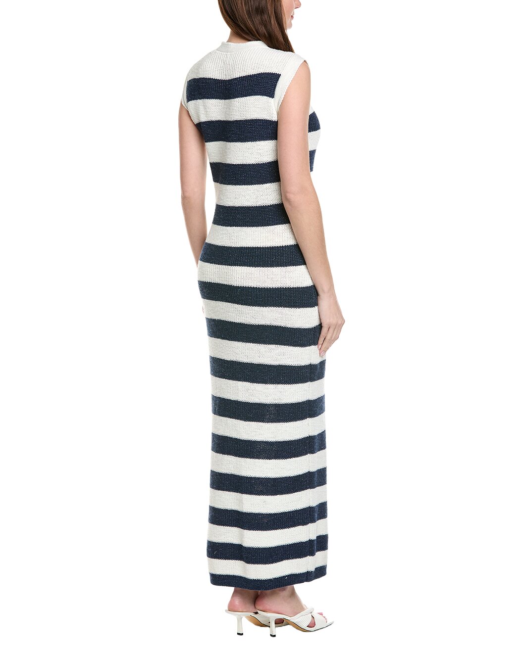 ELEVENTY WOMEN'S WHITE NAVY STRIPED KNIT MAXI DRESS