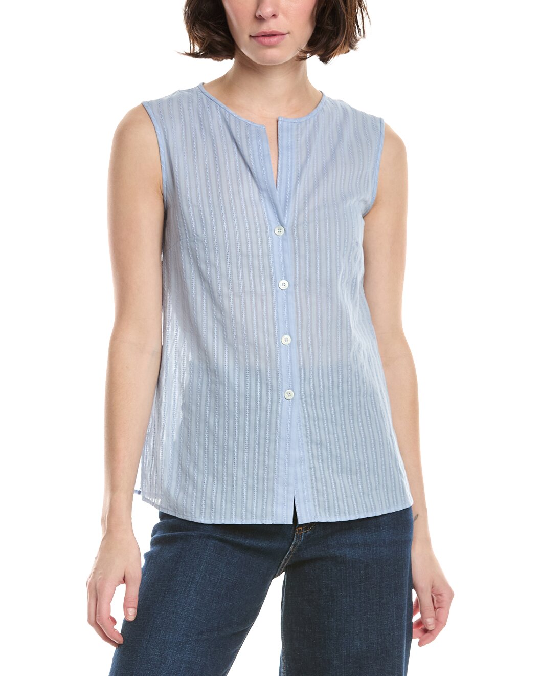 ELEVENTY WOMEN'S LIGHT BLUE SLEEVELESS COLLARLESS SHIRT