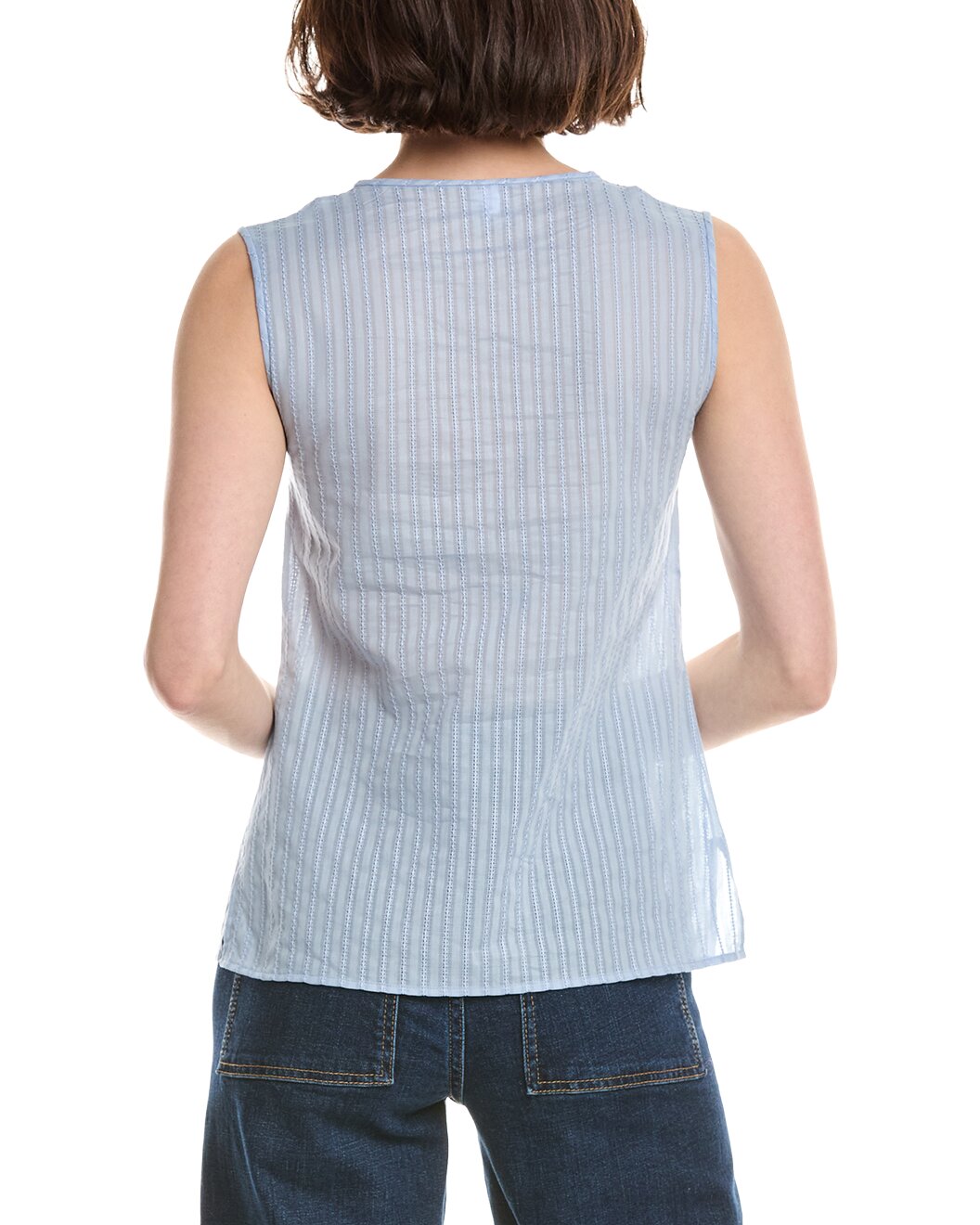 ELEVENTY WOMEN'S LIGHT BLUE SLEEVELESS COLLARLESS SHIRT