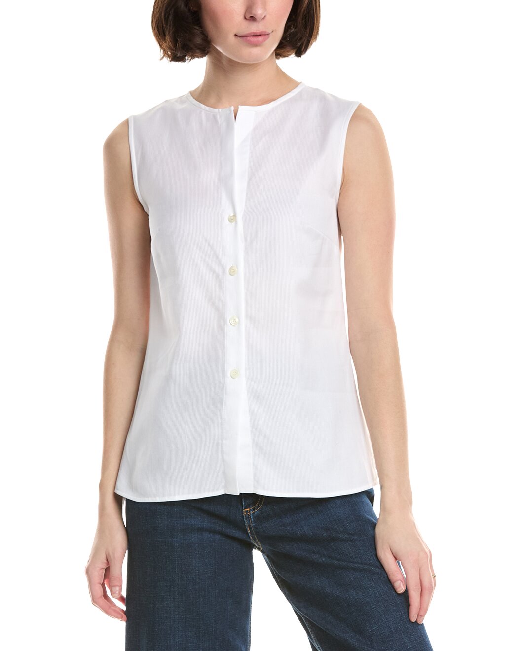 ELEVENTY WOMEN'S WHITE COLLARLESS SLEEVELESS BLOUSE