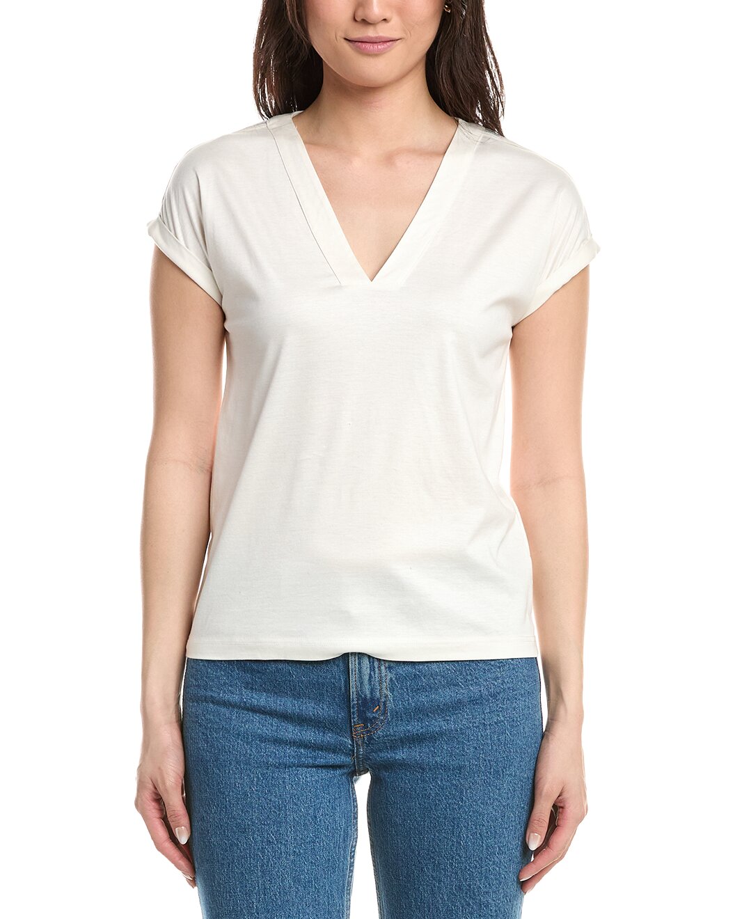 ELEVENTY WOMEN'S IVORY V-NECK T-SHIRT
