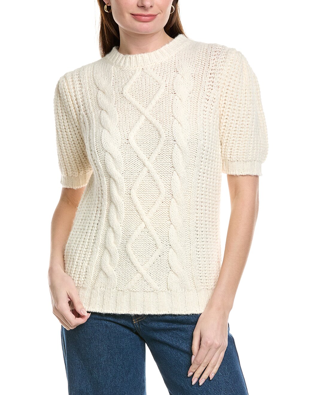ELEVENTY WOMEN'S WHITE CABLE KNIT SWEATER