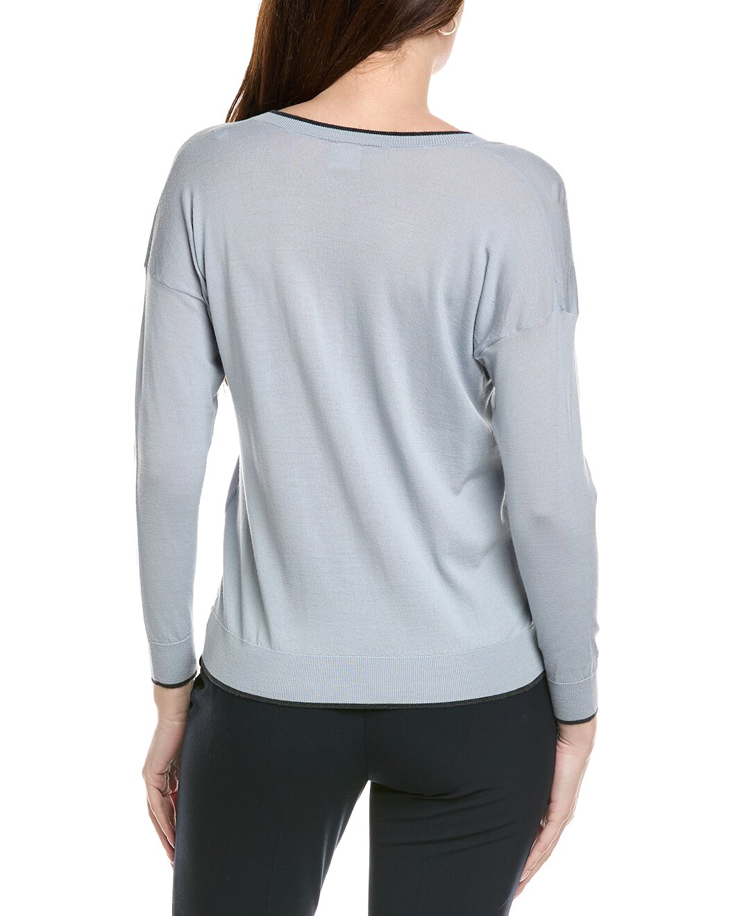 ELEVENTY WOMEN'S DENIM V-NECK KNIT SWEATER WITH TIPPING