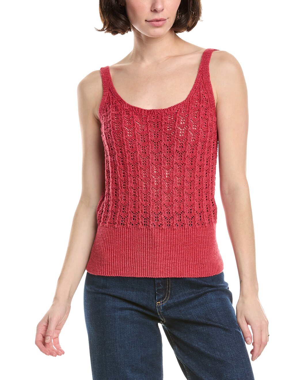 ELEVENTY WOMEN'S CORAL KNITTED LACE TANK TOP