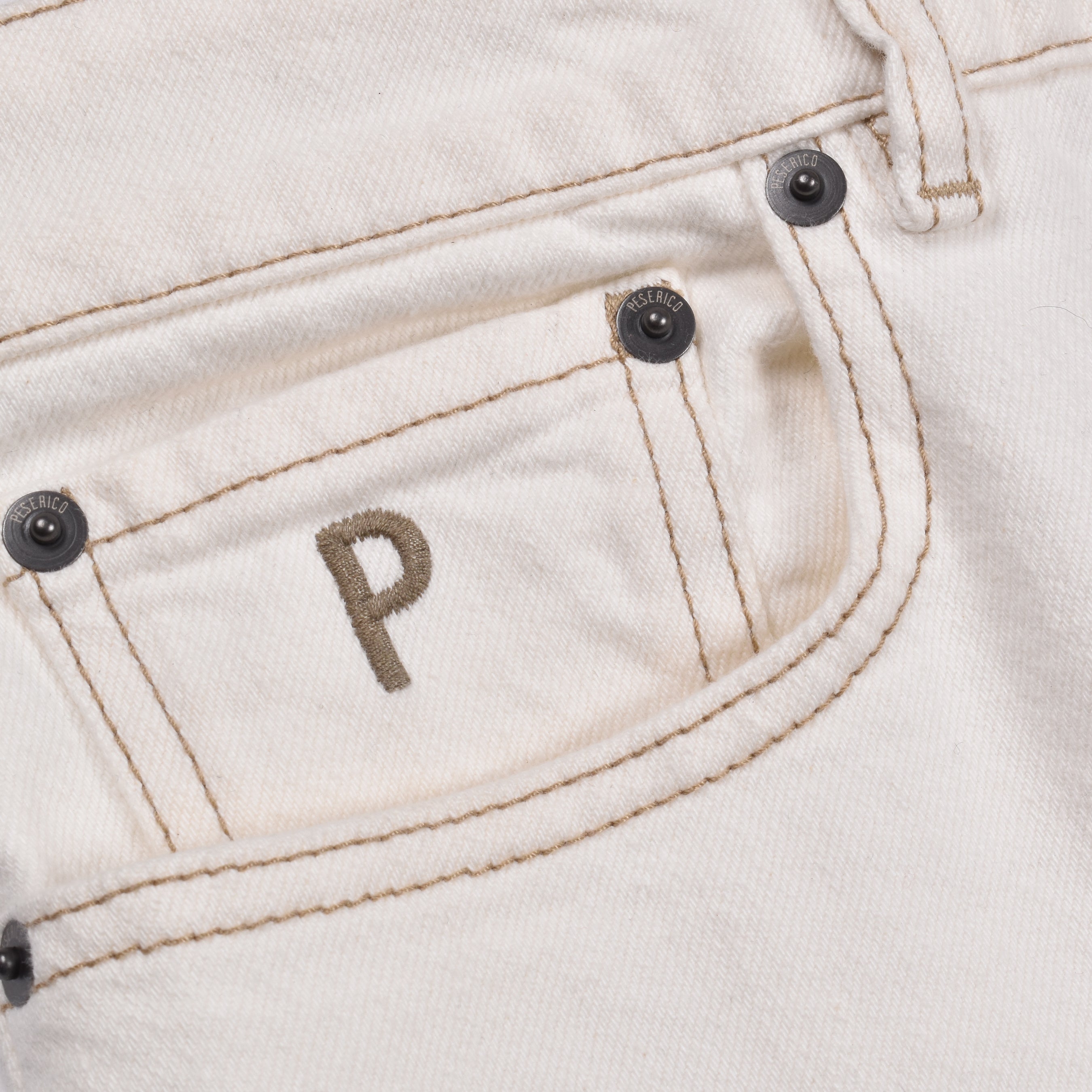 PESERICO MEN'S WHITE DENIM FIVE-POCKET JEANS