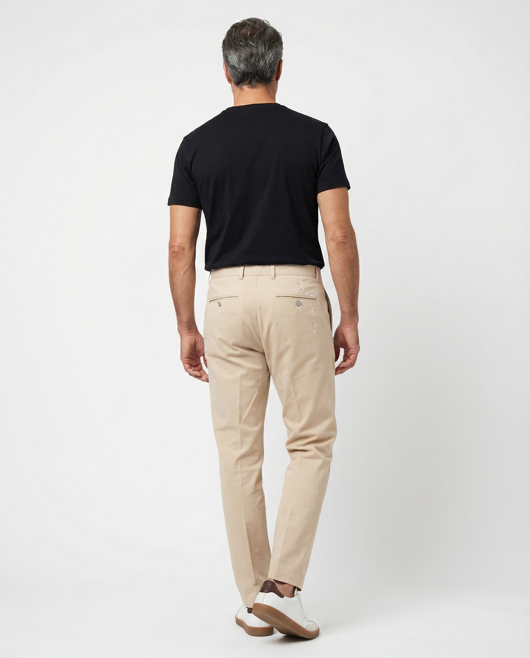 PESERICO MEN'S BEIGE TAILORED TROUSERS WITH SPLATTER DETAIL