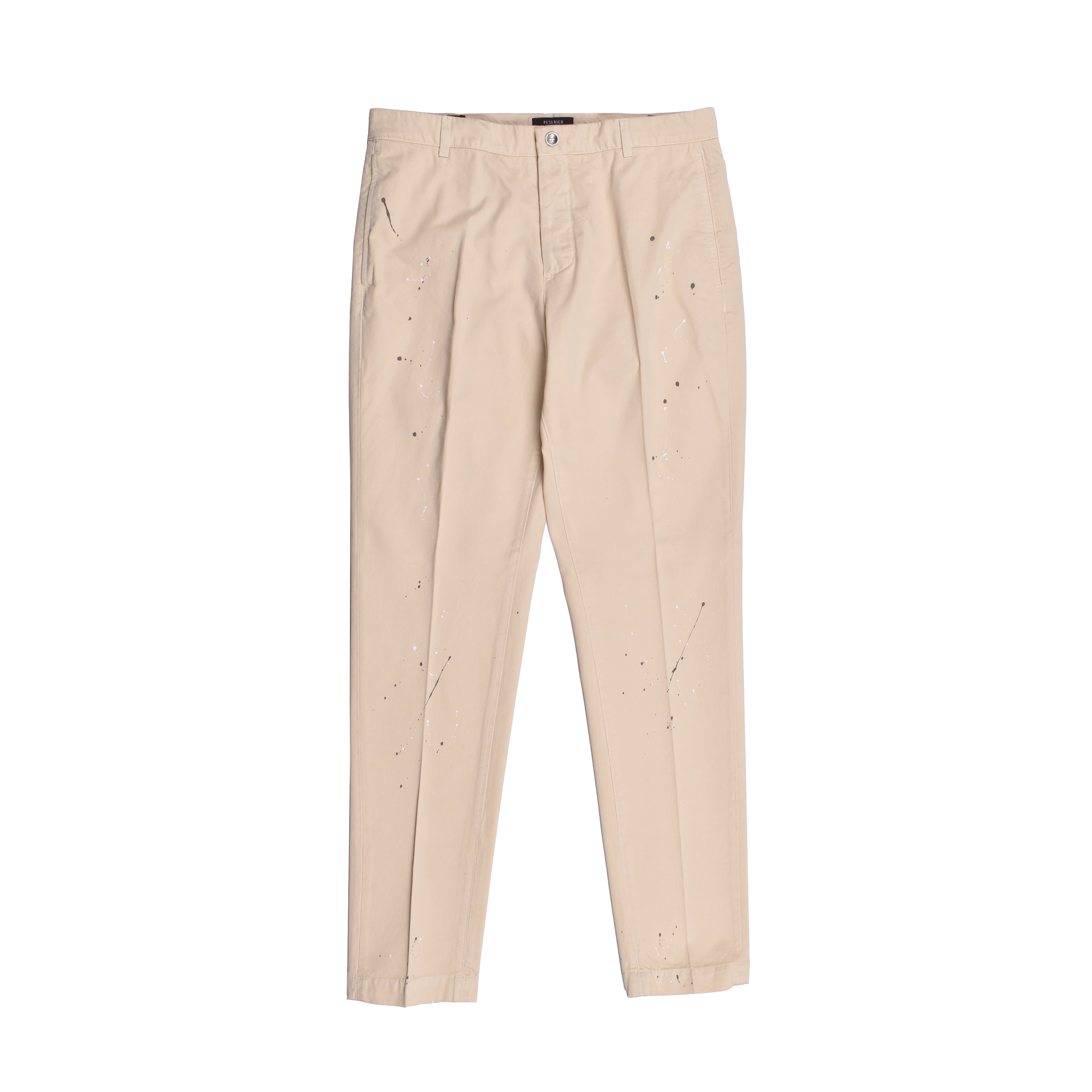 PESERICO MEN'S BEIGE TAILORED TROUSERS WITH SPLATTER DETAIL