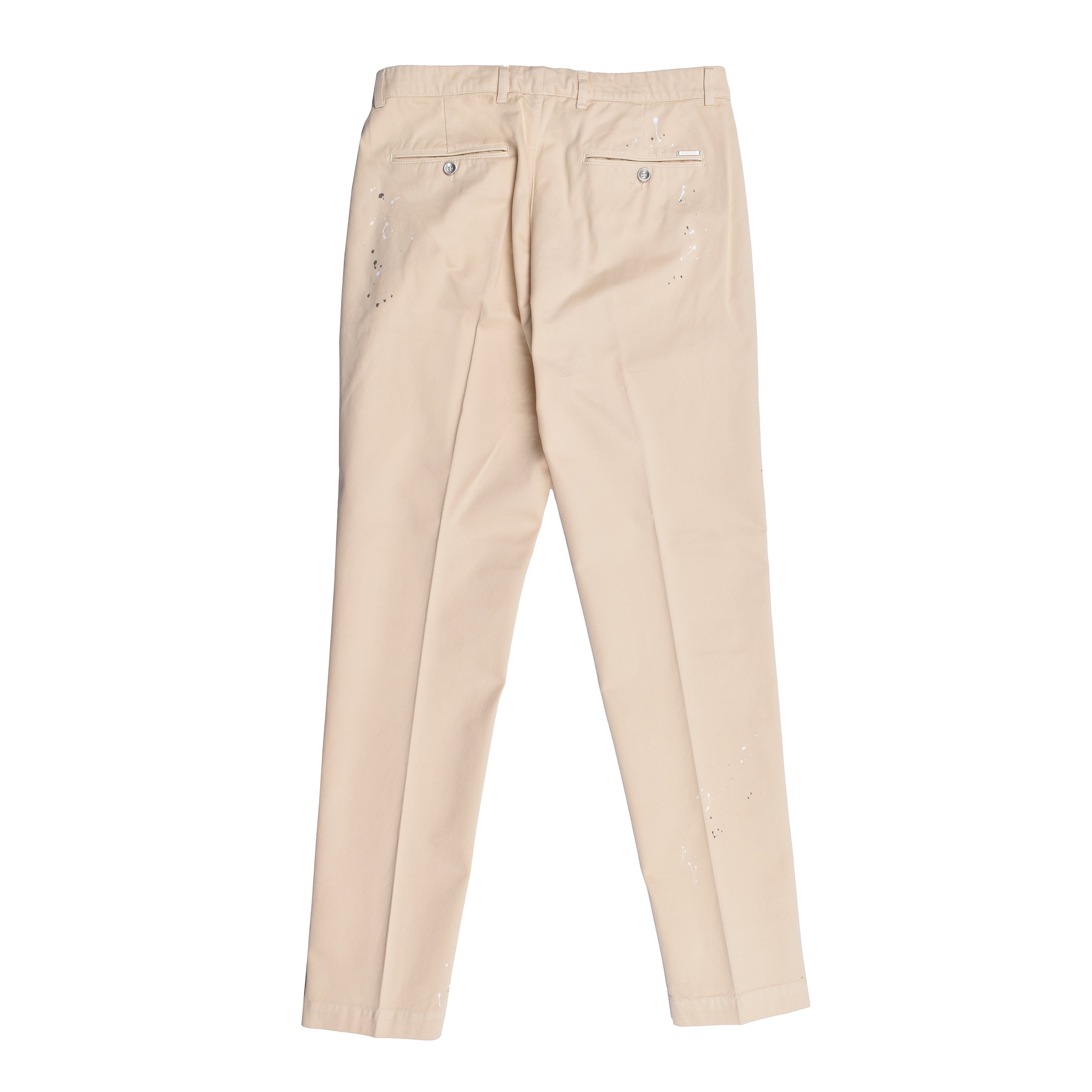 PESERICO MEN'S BEIGE TAILORED TROUSERS WITH SPLATTER DETAIL