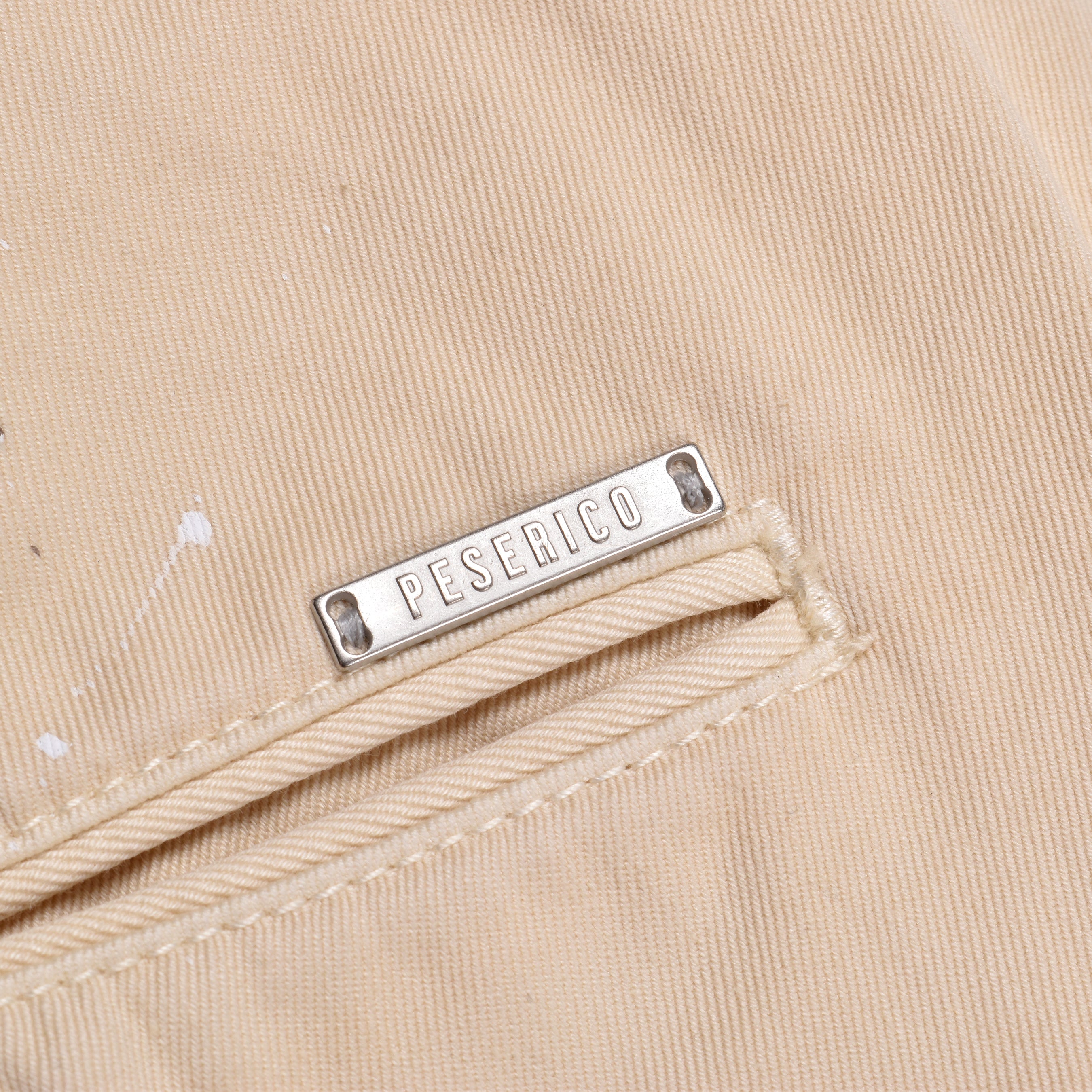 PESERICO MEN'S BEIGE TAILORED TROUSERS WITH SPLATTER DETAIL