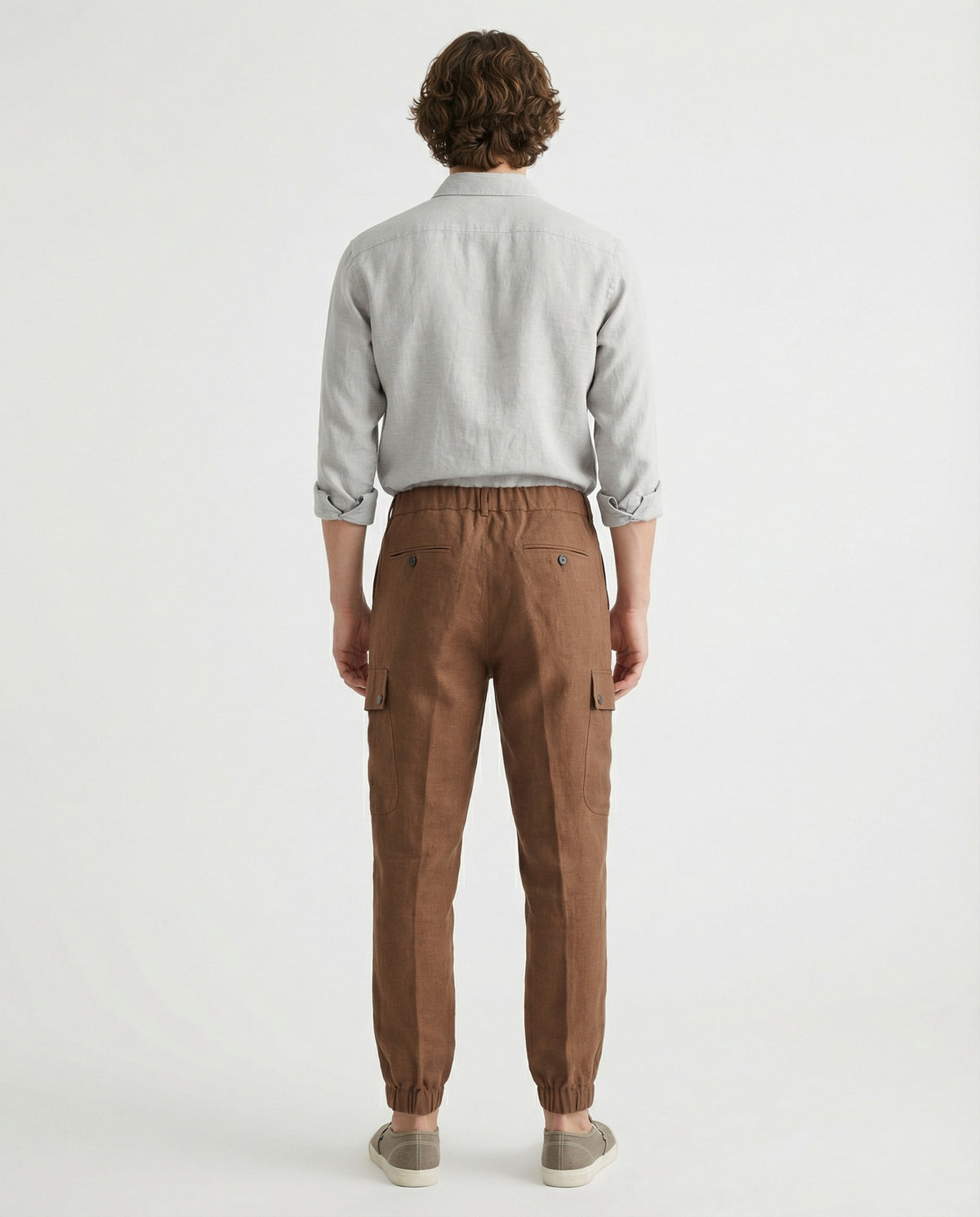 PESERICO MEN'S BROWN LINEN CARGO TROUSERS