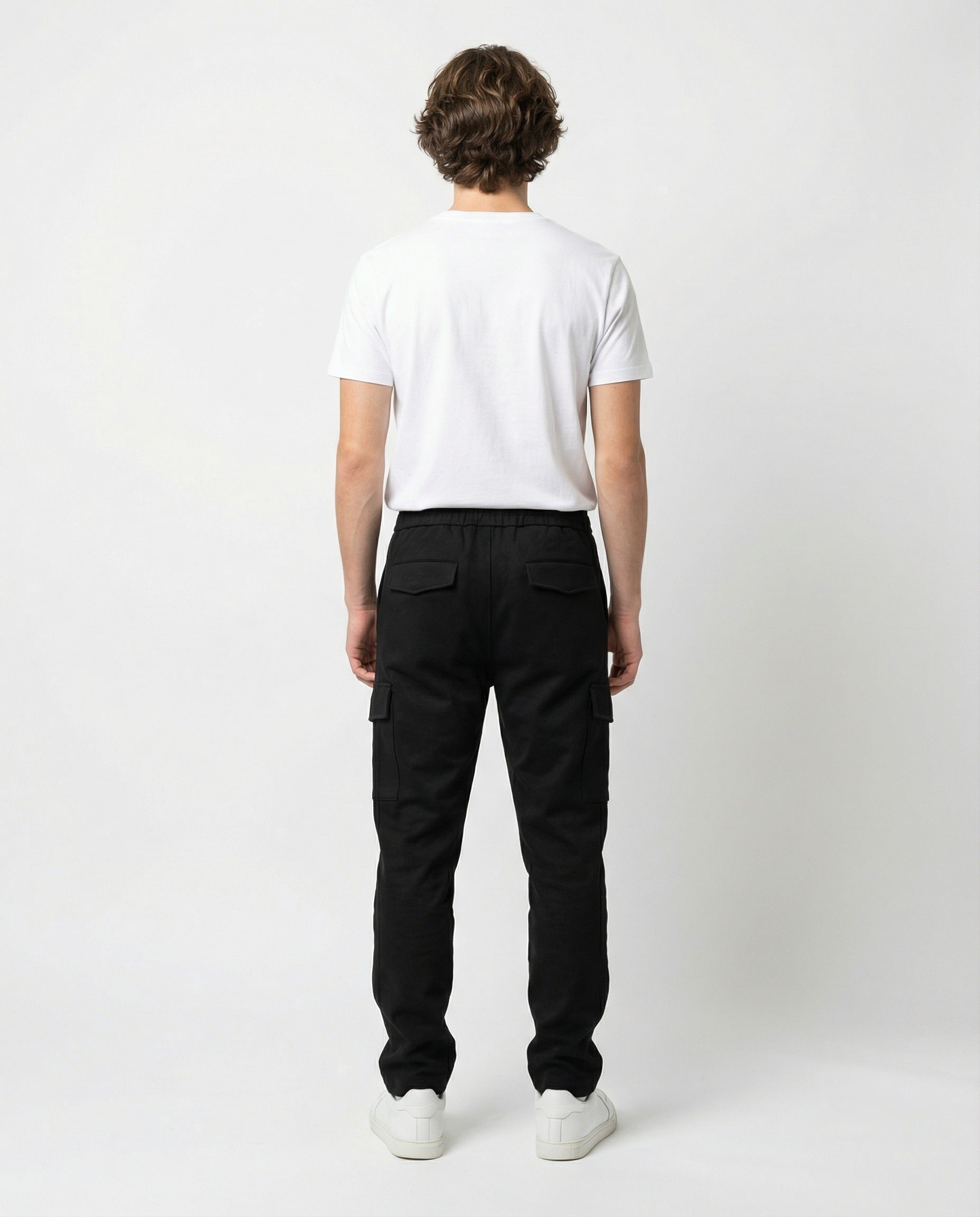 PESERICO MEN'S BLACK CARGO TROUSERS WITH DRAWSTRING