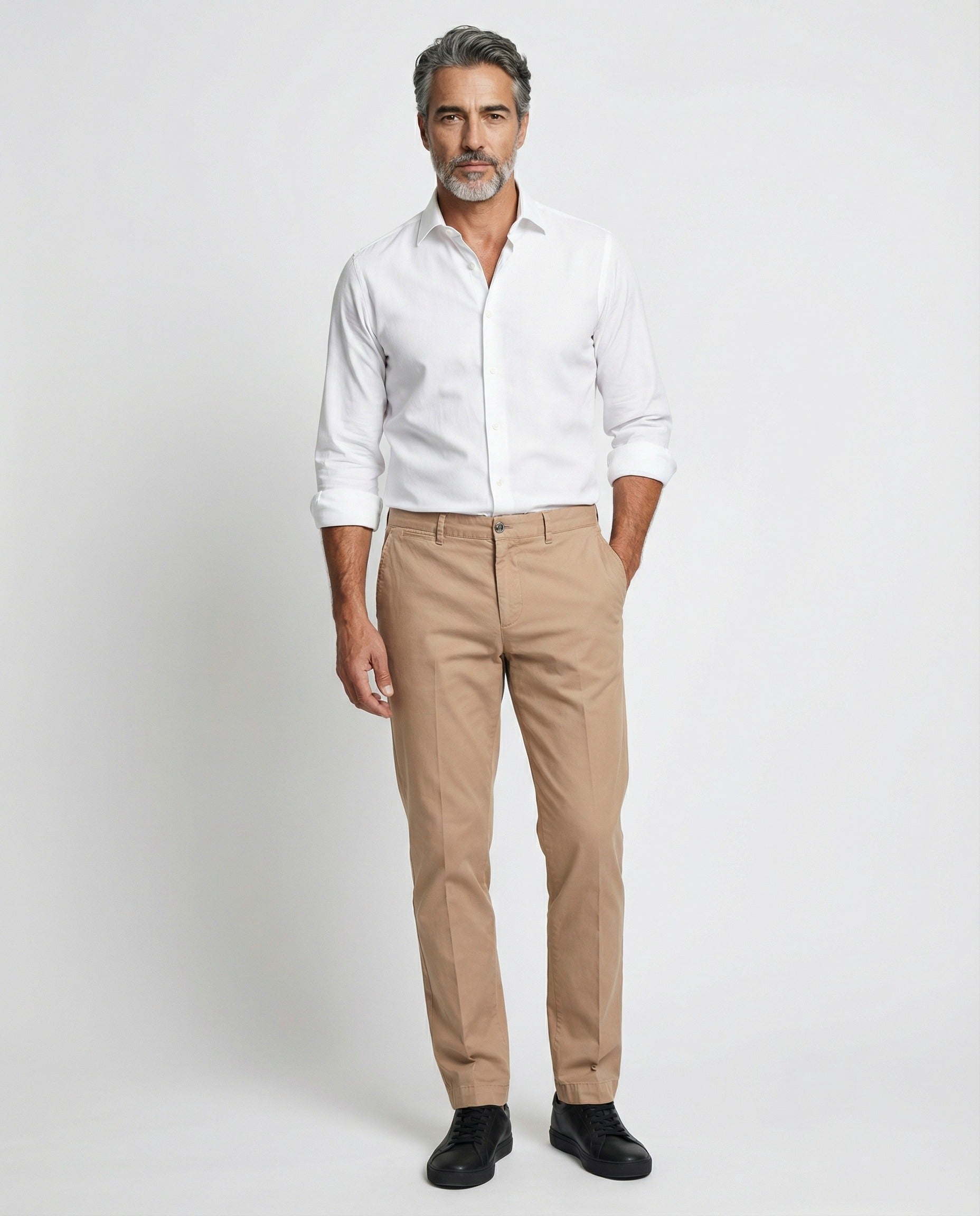 PESERICO MEN'S BEIGE TAILORED CHINO TROUSERS