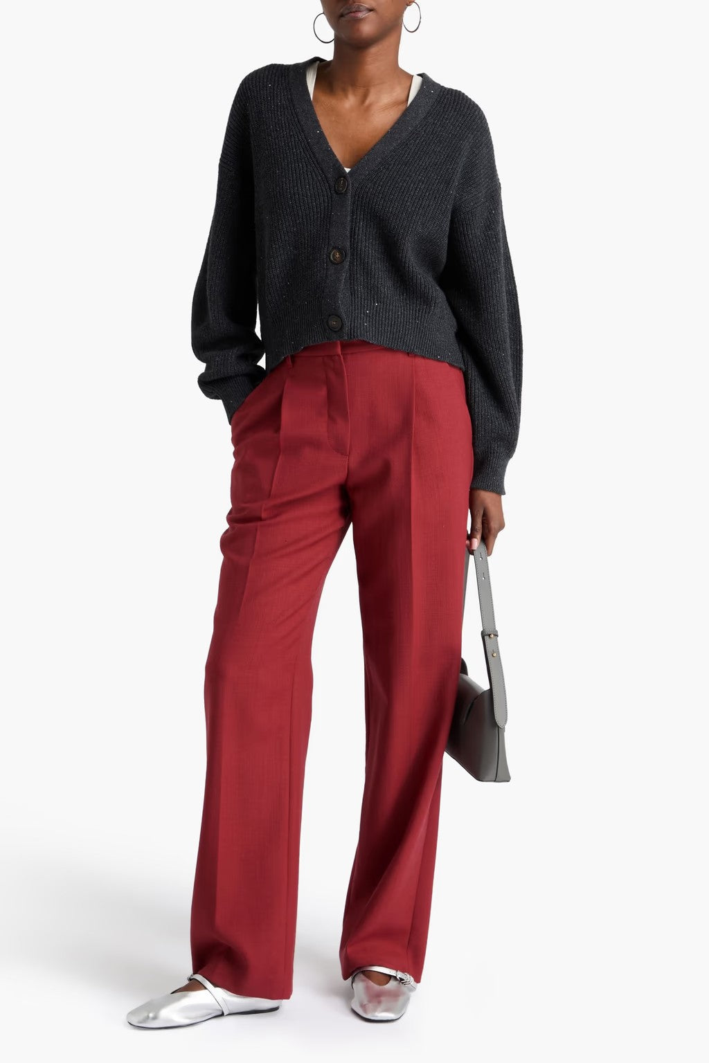 BRUNELLO CUCINELLI WOMEN'S RED WOOL TAILORED TROUSERS